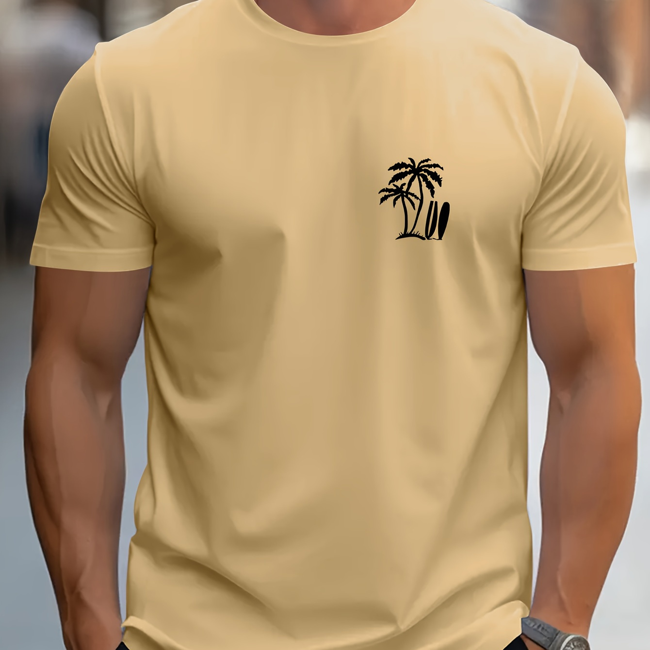 

Palm Tree Print Men's Casual T-shirt, Short Sleeve Tee Tops, Summer Outdoor Sports Clothing