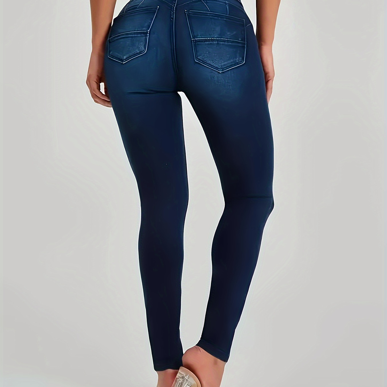 

Women's Elegant High-waisted Denim Jeans, Fashion Skinny Fit Long Pants With Back Pockets, Stretchable Daily Casual Wear