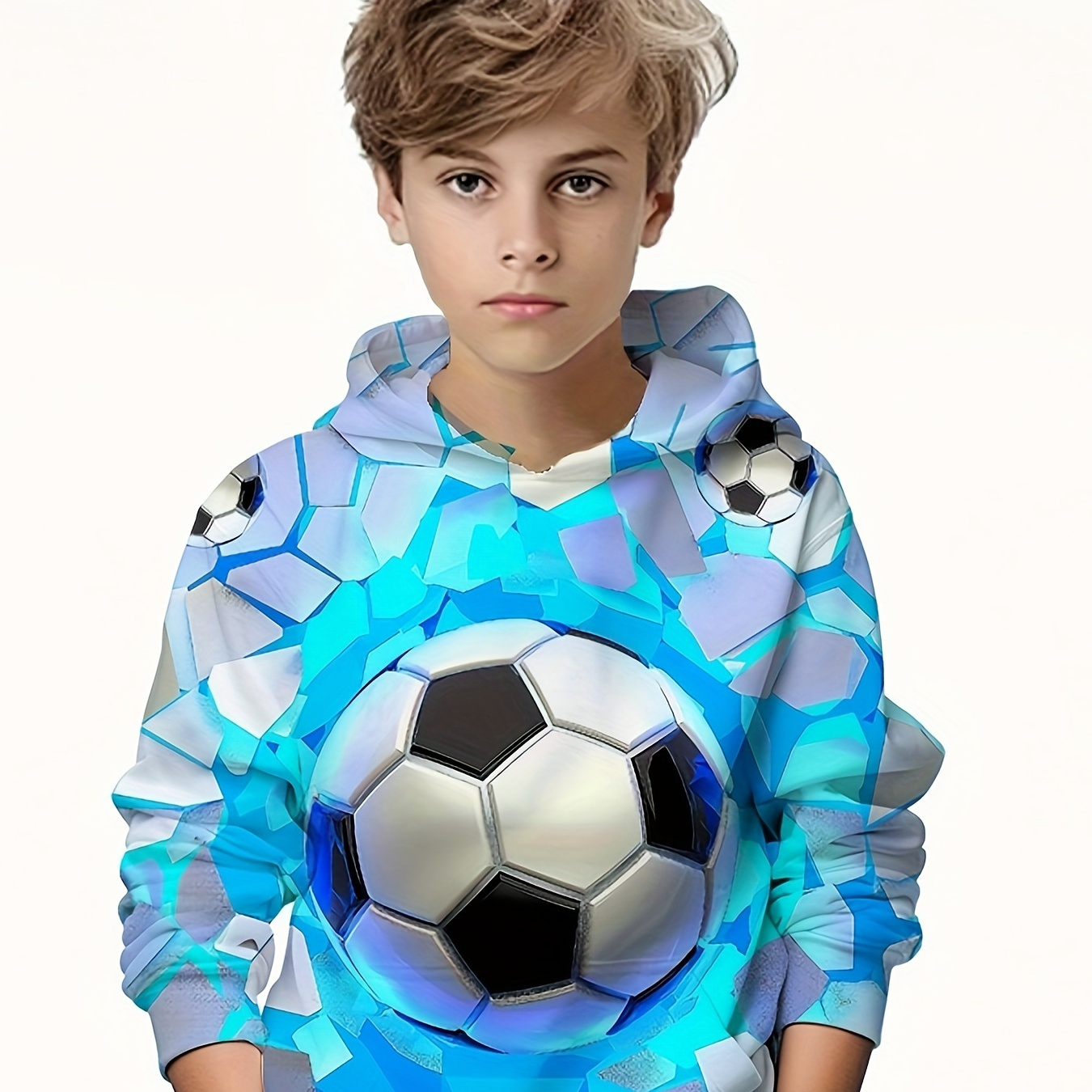 

Soccer 3d Print Boy's Trendy Hoodie, Casual Long Sleeve Hooded Sweatshirt, Fall Winter Clothing