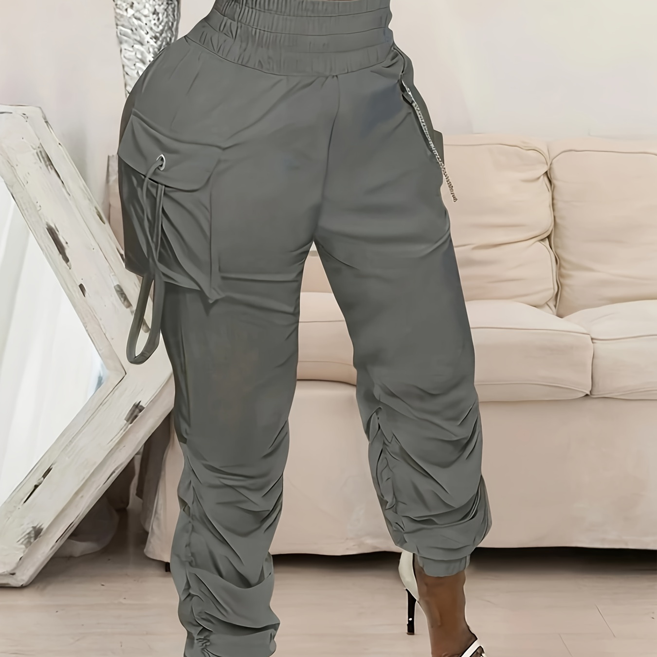 

[ Style]work Pants With Pleated Pockets