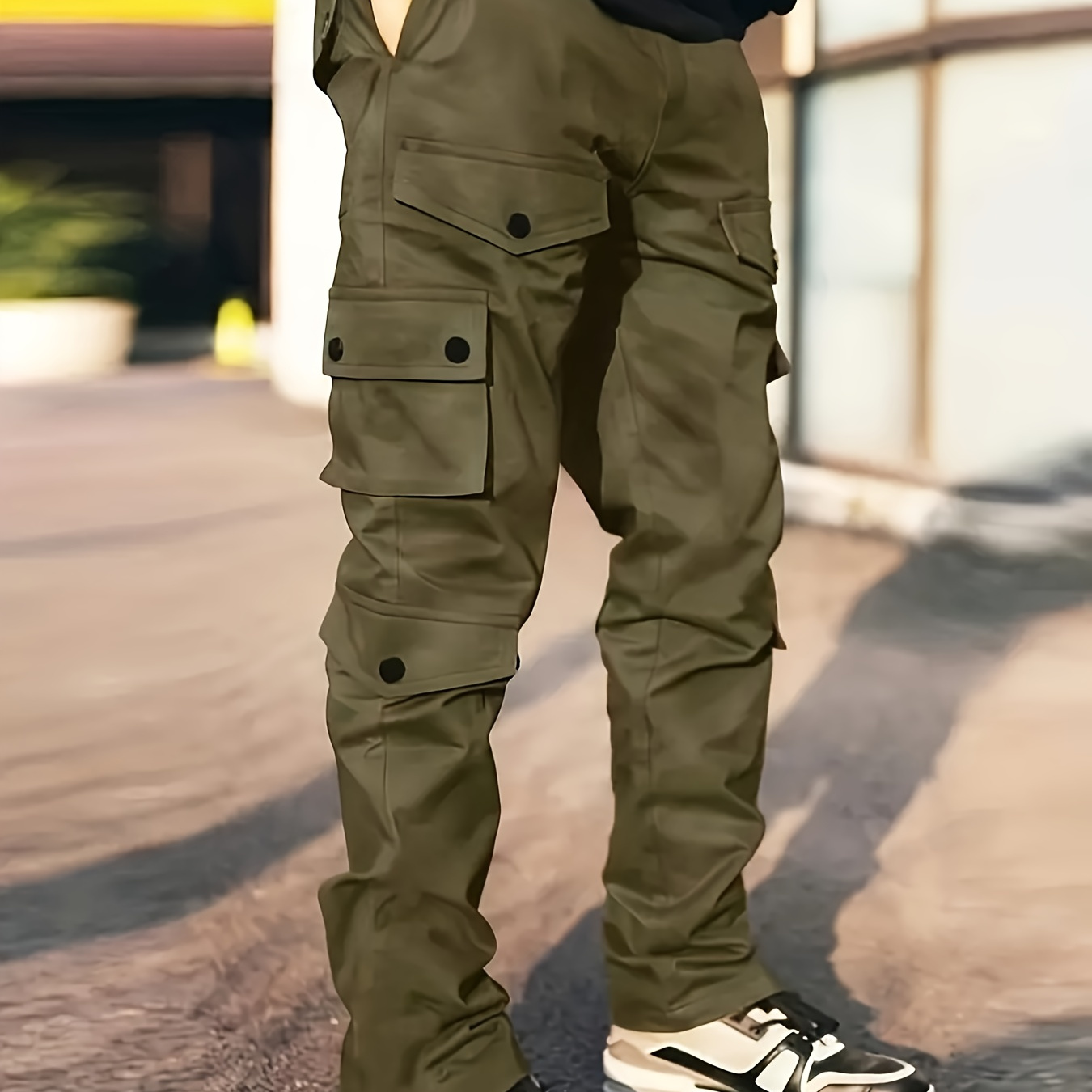 Plus Size Men's Solid Cargo Pants Fashion Casual Pants - Temu