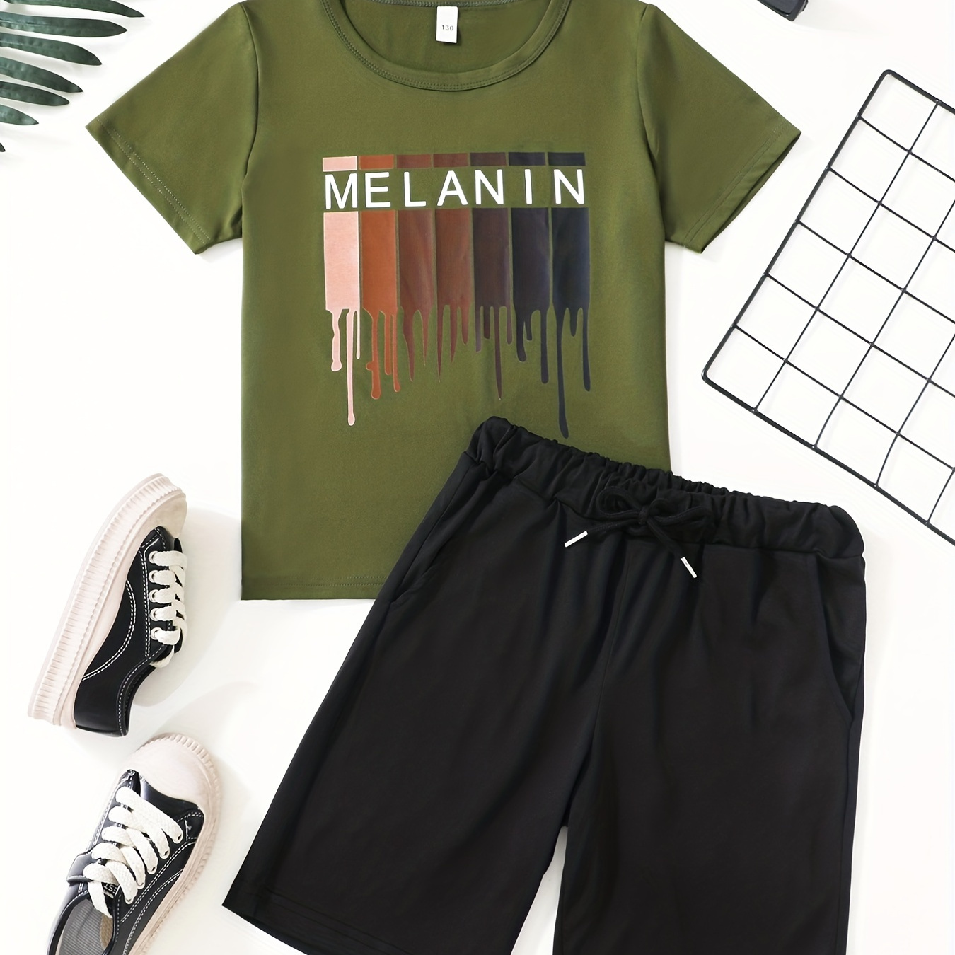 

Boys 2pcs T-shirt & Elastic Waist Shorts Set Melanin Print Crew Neck Short Sleeve Tee Top Casual Kids Clothes Summer