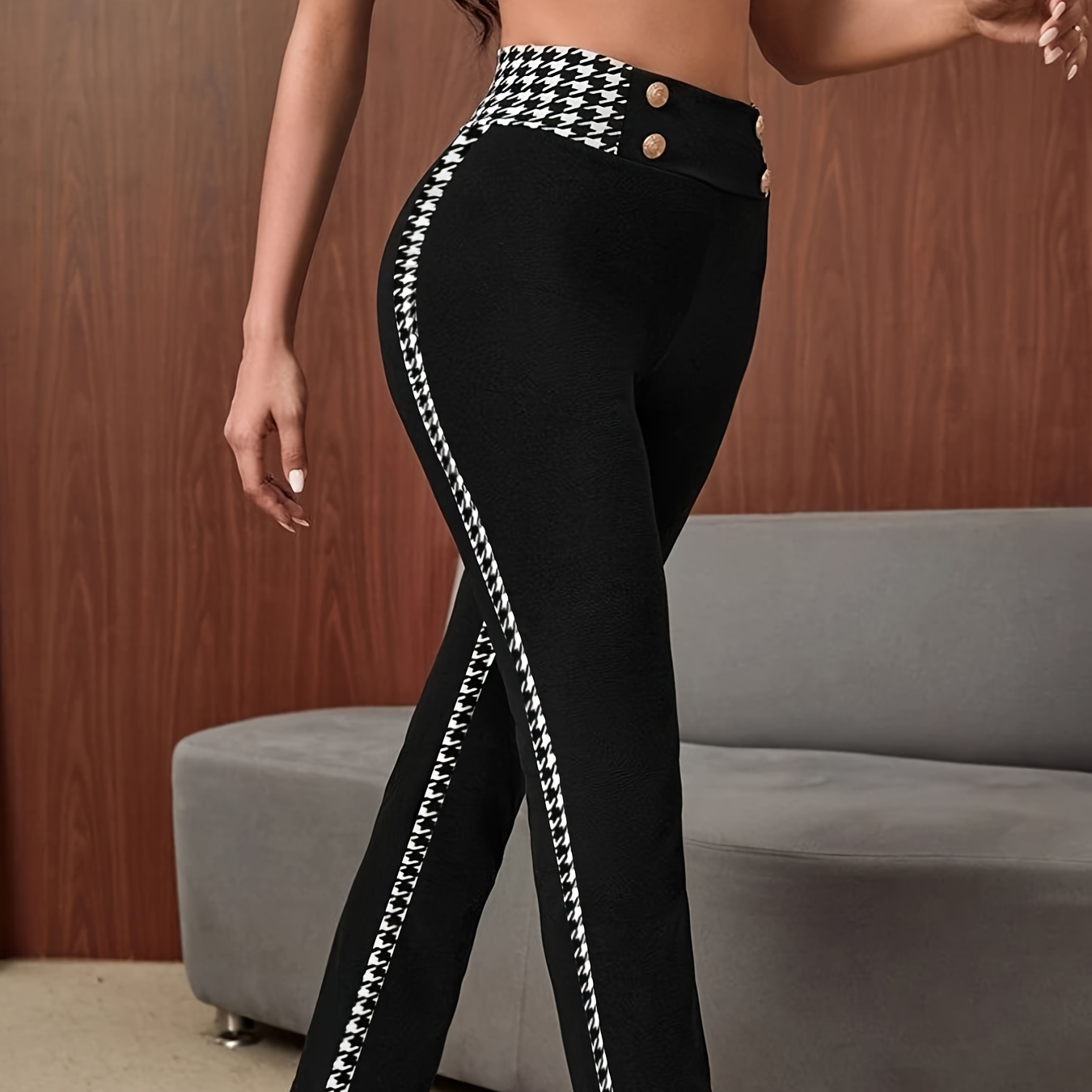 

Elegant High-waist Double-breasted Women's Pants - Chic , Fall/winter, Machine Washable