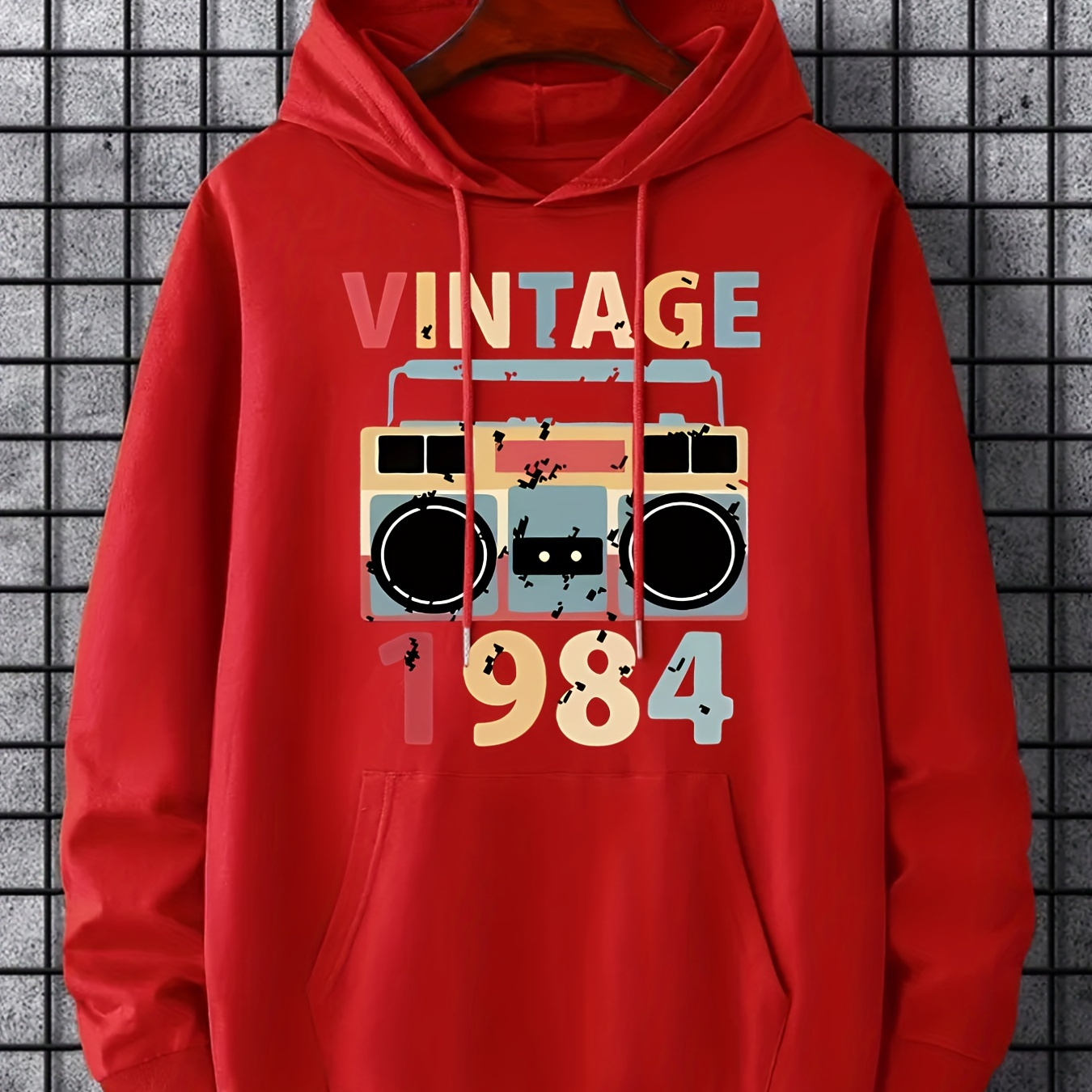 

Hoodies For Men, 'vintage' Retro Stereo Print Hoodie, Men’s Casual Pullover Hooded Sweatshirt With Kangaroo Pocket For Spring Fall, As Gifts