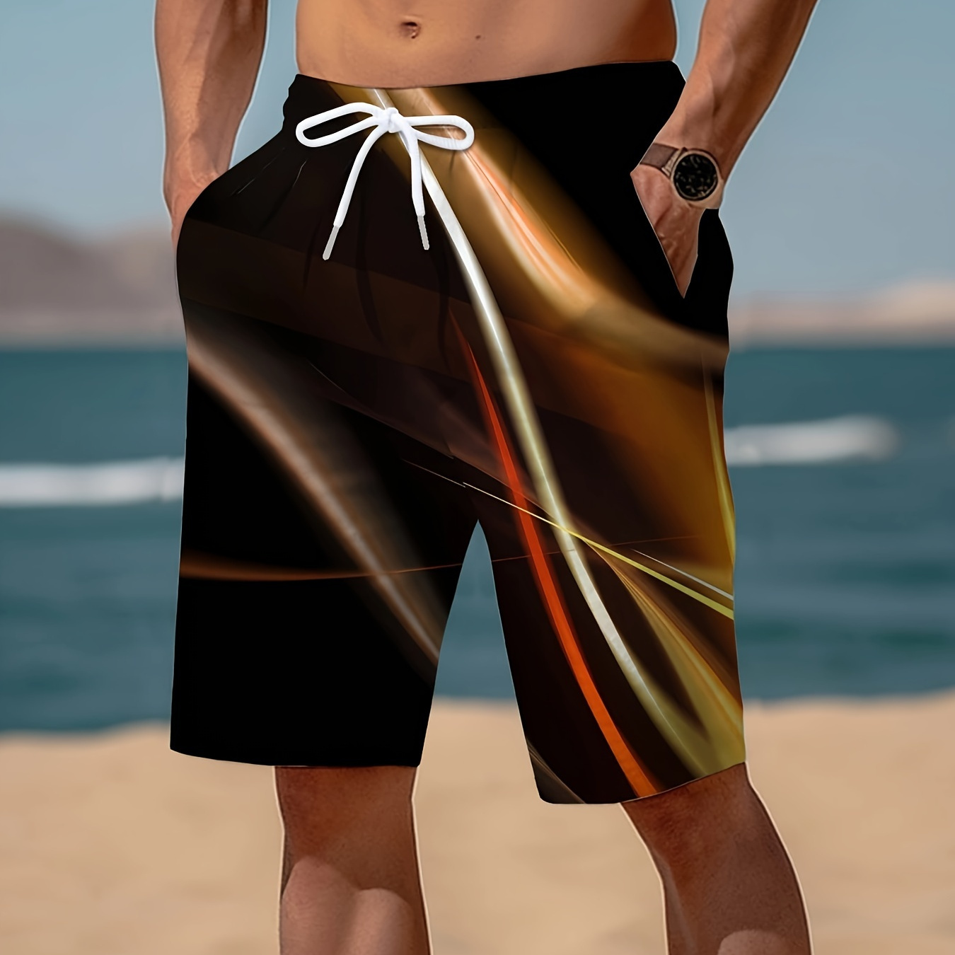 

Irregular Geometric Graphic Pattern Men's Sports Shorts With Drawstring And Pockets, Trendy And Chic Shorts For Summer Fitness Workout And Outdoors Wear