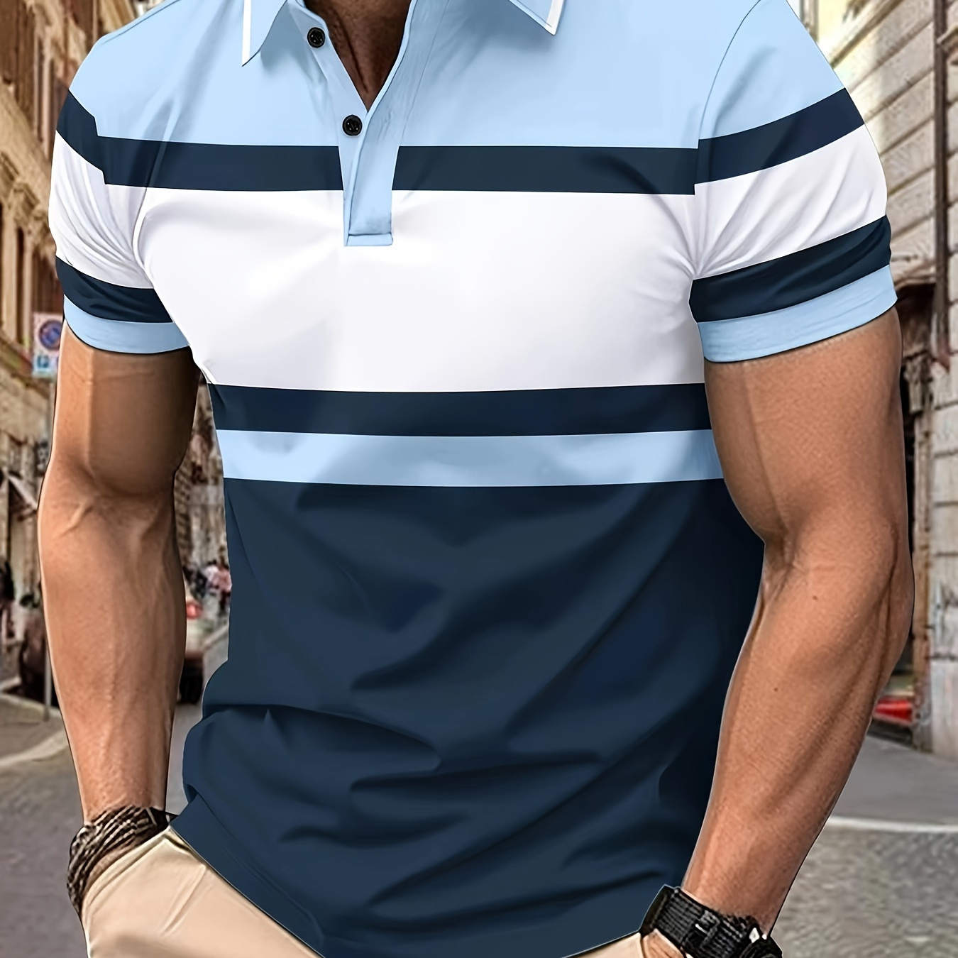 

Men's Colorblock Short Sleeve Golf T-shirt, Summer Sports Fitness Tennis Tees