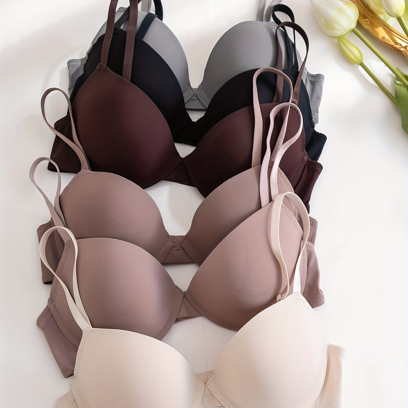 

6pcs Underwire Bra, Simple Comfy Push Up Bra, Women's Lingerie & Underwear