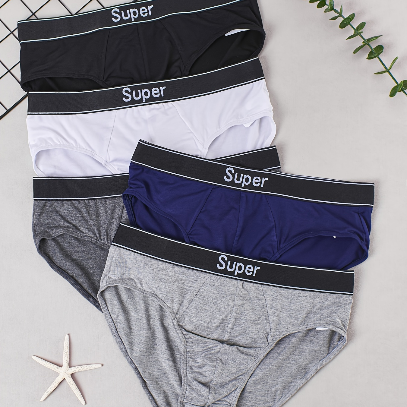 

5pcs Men's Triangle Briefs Boxer Fashion Letter Belt Stretch Viscose Soft Breathable Daily Sleep Boxer Cargo Men's Underwear