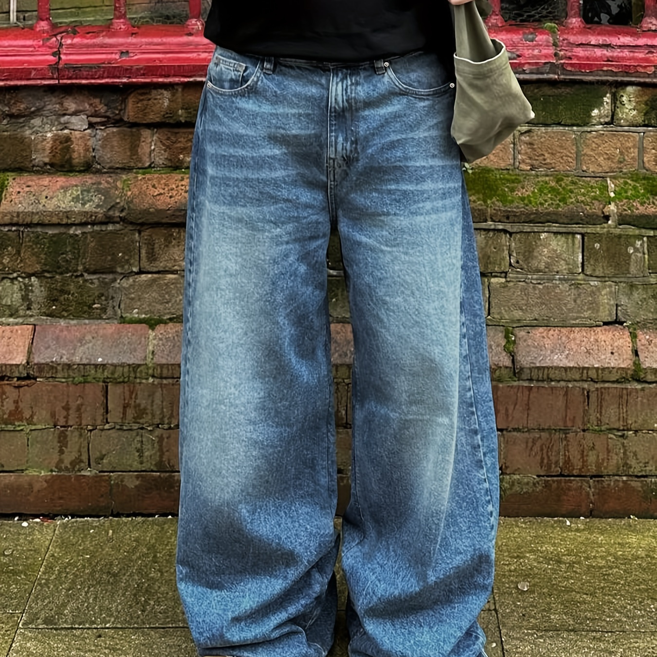 

Men's Casual Loose Fit Wide Leg Jeans, Chic Street Style Denim Pants, Versatile Washed Jeans