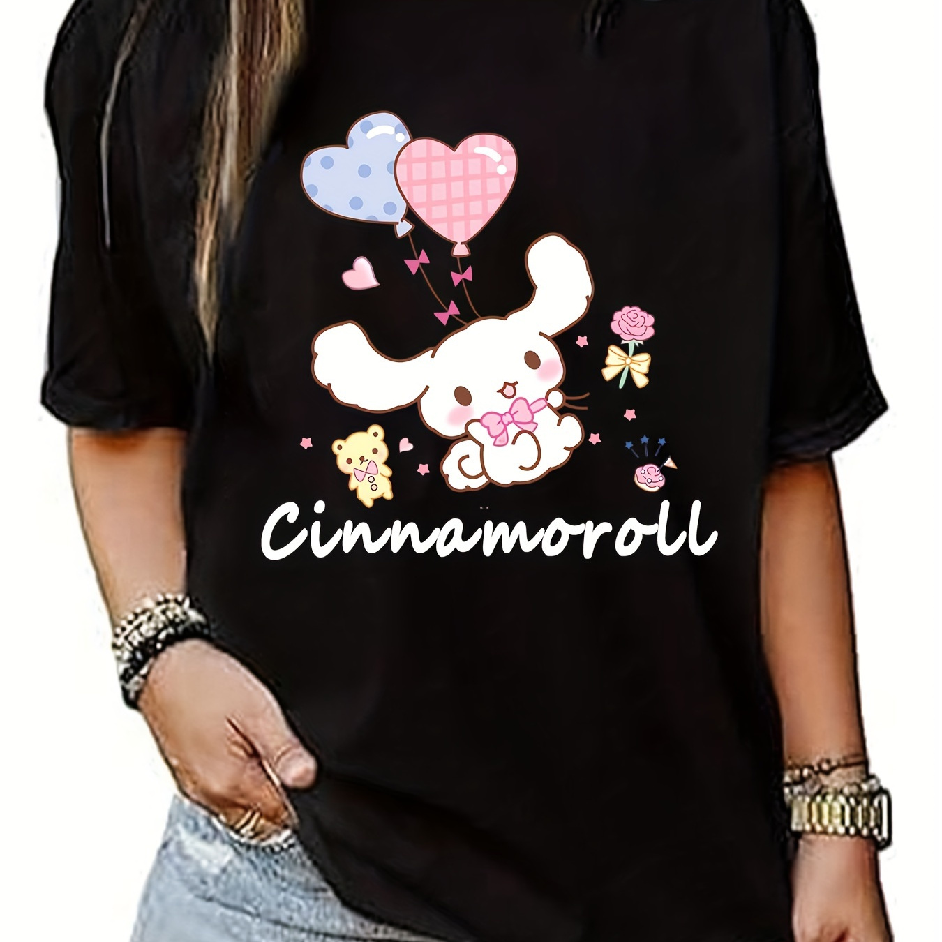 

[sanrio Authorized] Cinnamonroll Cartoon T-shirt Sanrio Short Sleeve For Everyday & Outdoors 220g