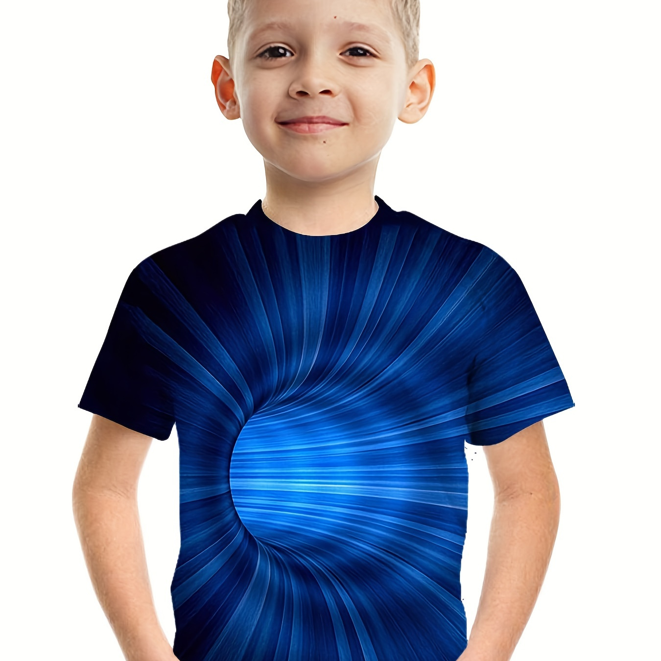 

Fashion Optical Illusion 3d Print Boys Creative T-shirt, Casual Lightweight Comfy Short Sleeve Tee Tops, Kids Clothings For Summer