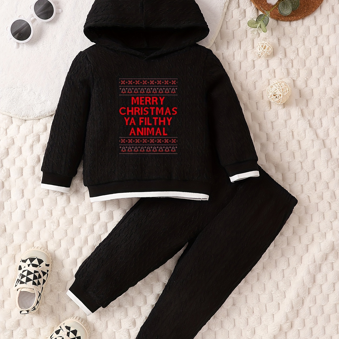 Boy's Christmas Style Outfit 2pcs, Hoodie & Jogger Pants Set, Kid's Clothes  For Spring Fall