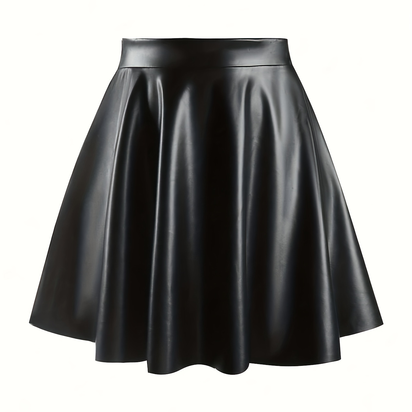 

Faux Leather Flare High Waist Skirt, Stylish Mini Skirt For Spring & Summer, Women's Clothing