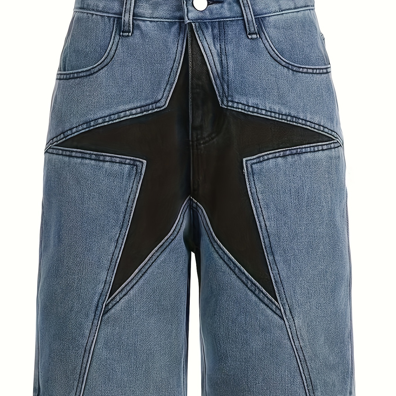 

Star Pattern Design Men's Color Blocked Cotton Blend Loose Fit Jorts, Street Style Summer Bottoms For Men