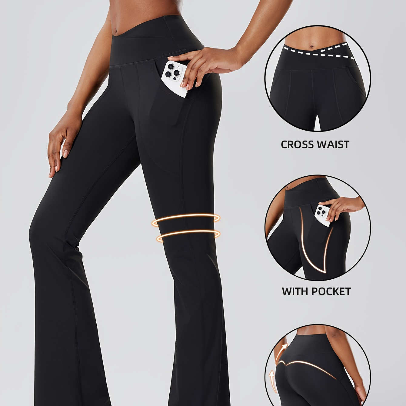 

Women' Flared Pants With Pockets On , -waist Design For A Slimming Effect And Lift, Yoga Long Pants For Women, Suitable For Dance And Sports, Casual Wear, Quick-drying.