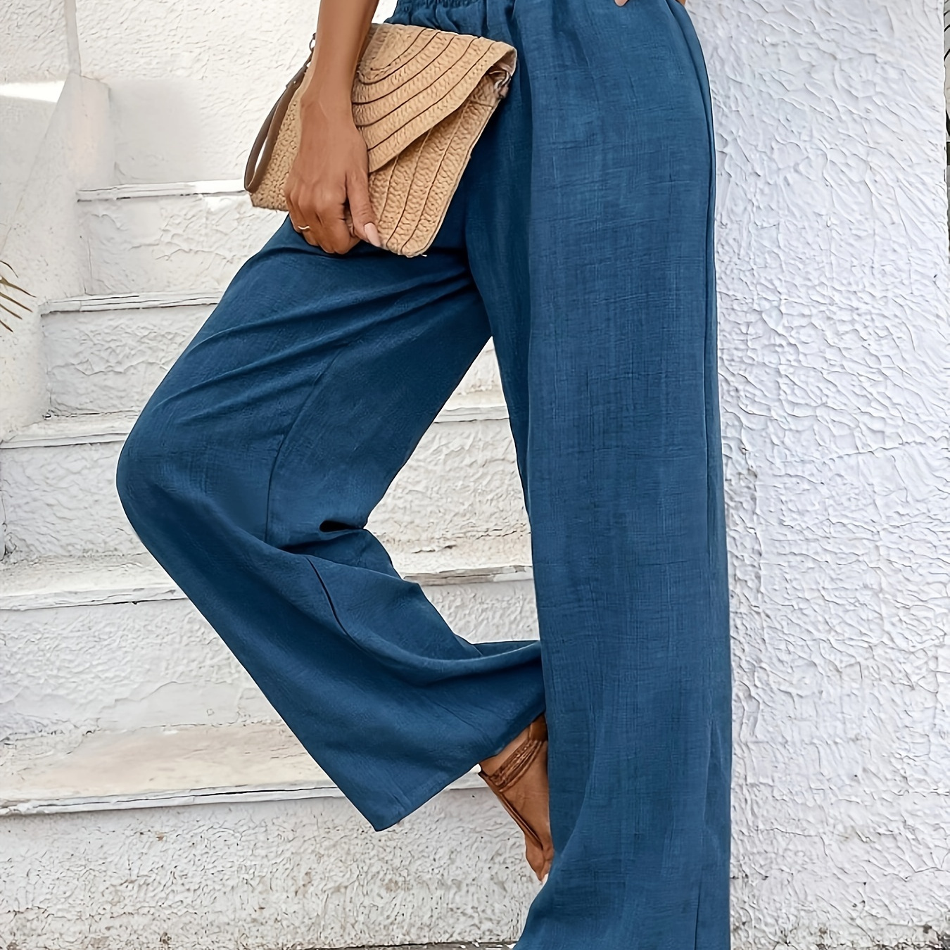 

Elastic Waist Straight Leg Pants, Casual Loose Pants For Spring & Summer, Women's Clothing