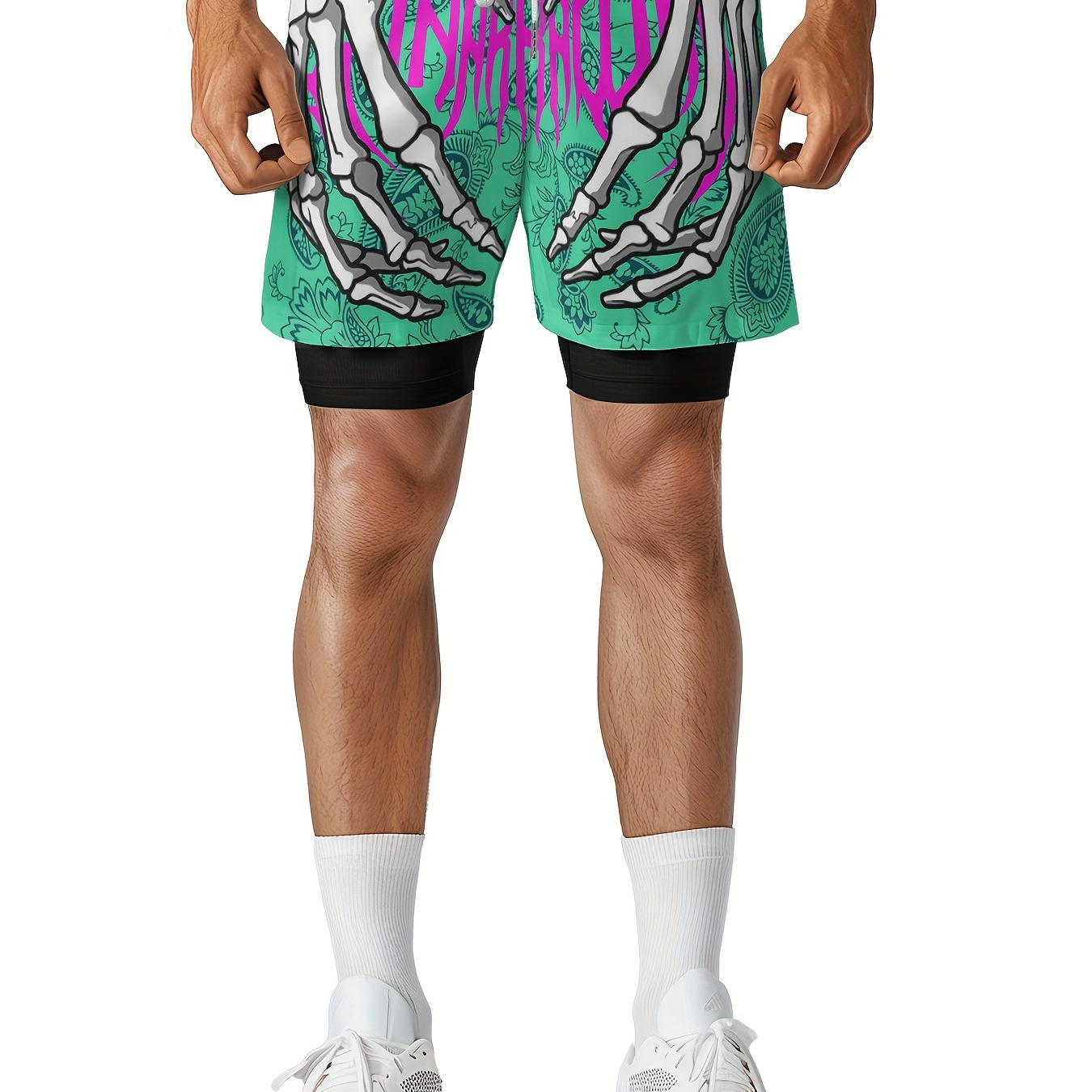 

Men's 2 In 1 Outdoor Sports Double Layer Fabric Casual Shorts Paw Digital Print Basketball Pants Fashion Streetwear Lined Quick Dry Training Pants