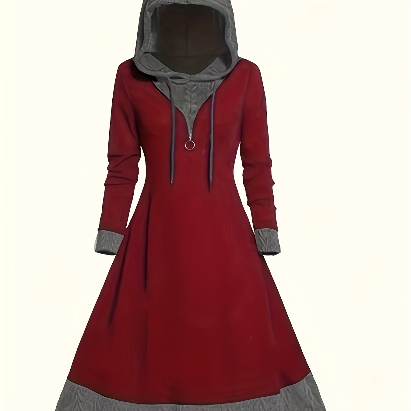 

Drawstring Hooded Dress, Casual Long Sleeve Aline Swing Dress For Spring & Fall, Women's Clothing