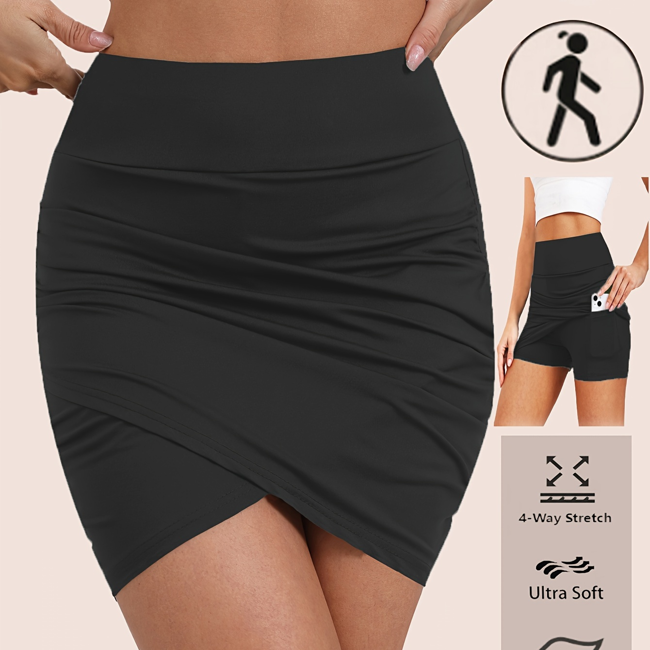 

Women's Athletic Mini Skirt With Wide Waistband And Phone Pocket, High-waisted Pleated Skort For Exercise ,