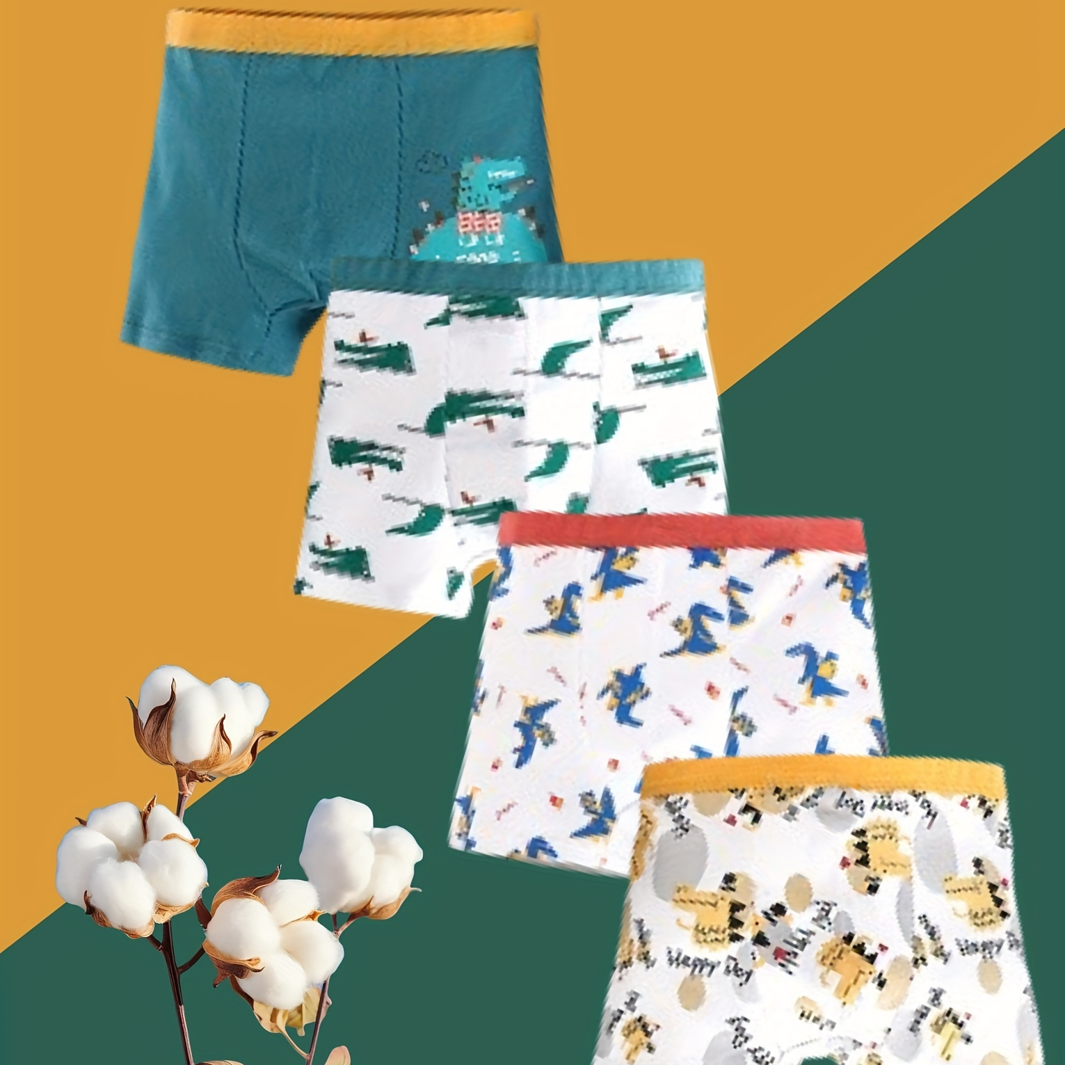 

4pcs Boys' Panties, Cartoon Dinosaur & Crocodile Print Briefs, Soft & Breathable Cotton Underwear