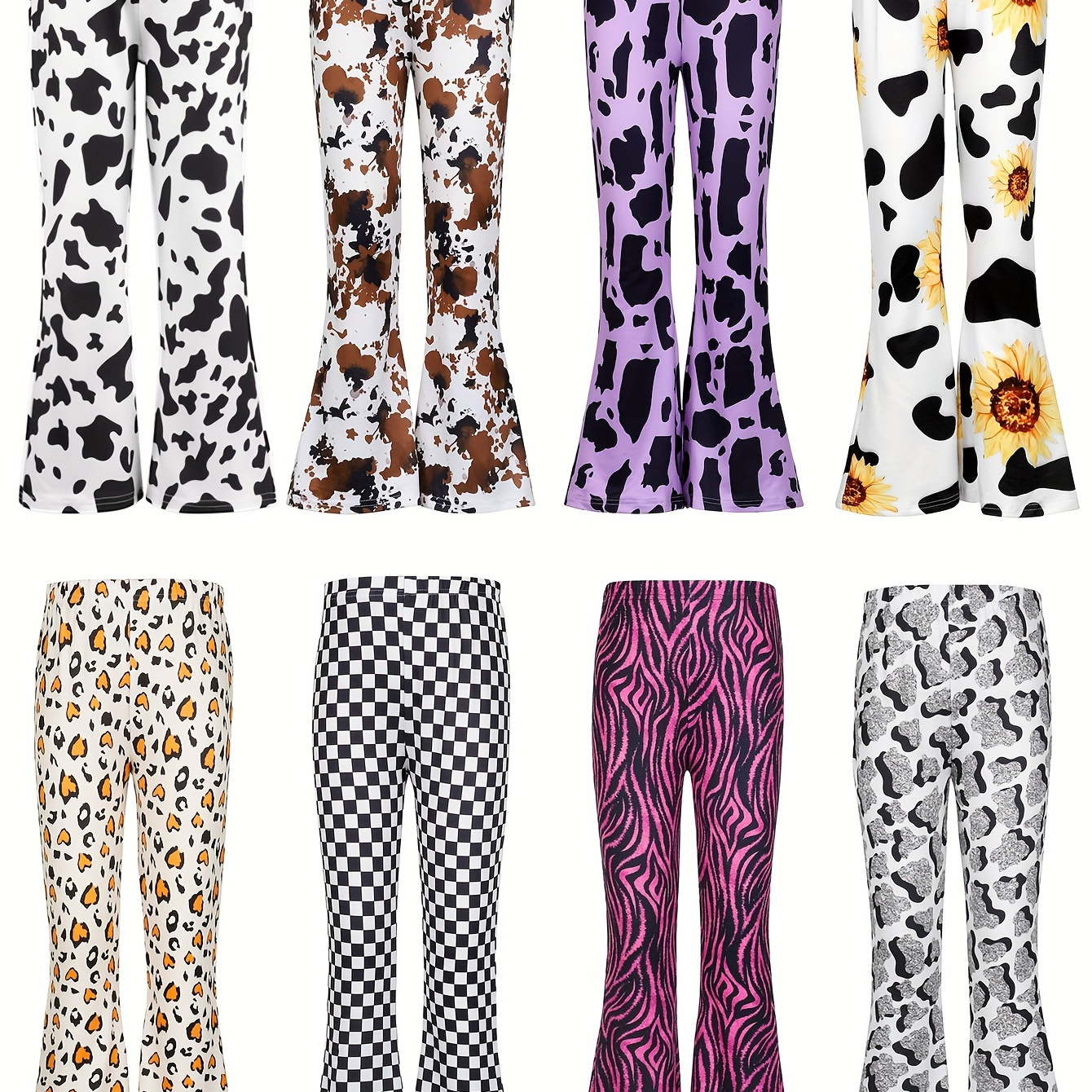 Teen Girls Casual Milk Cow Print Stretch Long Flare Leg Pants, Kids Clothes