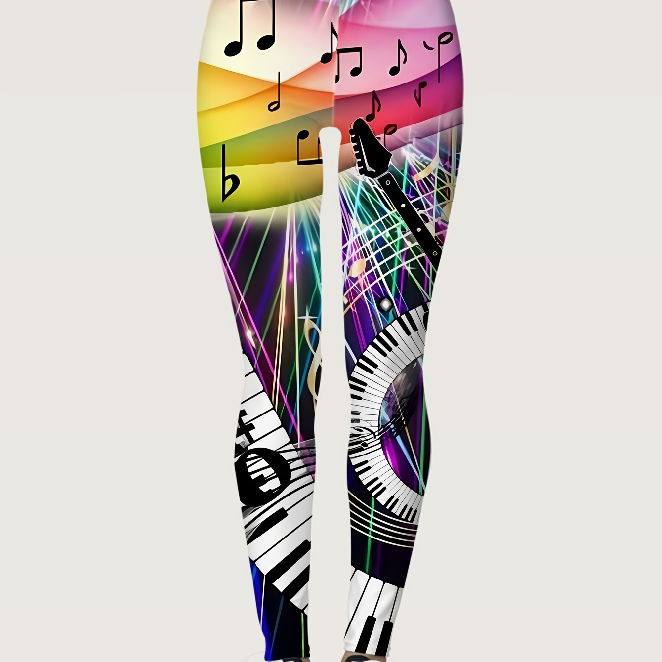 

1pc Women'-themed Printed Leggings - Stretchy Knit Polyester Casual Patchwork Pattern, Fit Adult