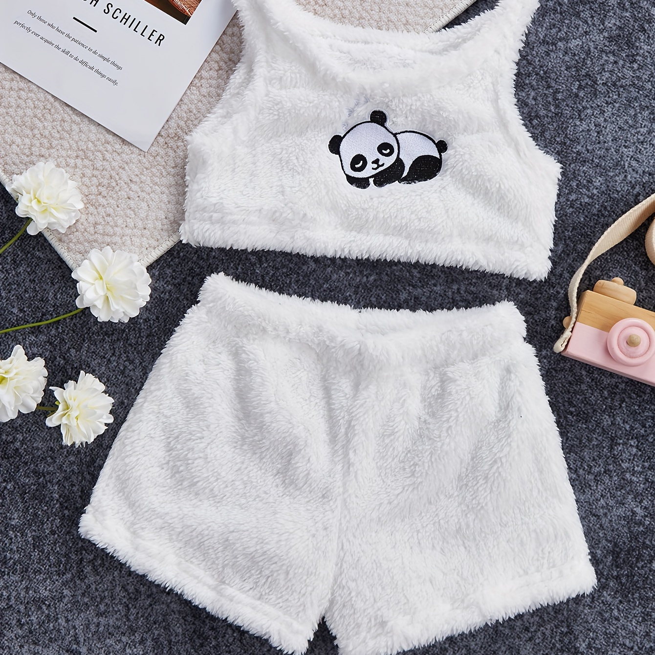 

Cute Panda Embroidery Outfits Girls Tank Top + Shorts Kids Clothes For Party Girls