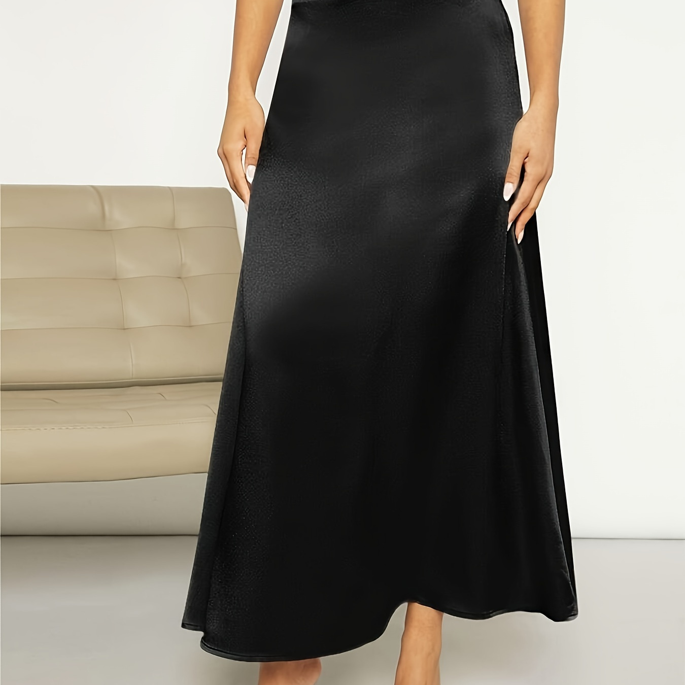 

Solid Color High Waist A-line Skirt, Elegant Ballerina Length Skirt For Spring & Summer, Women's Clothing