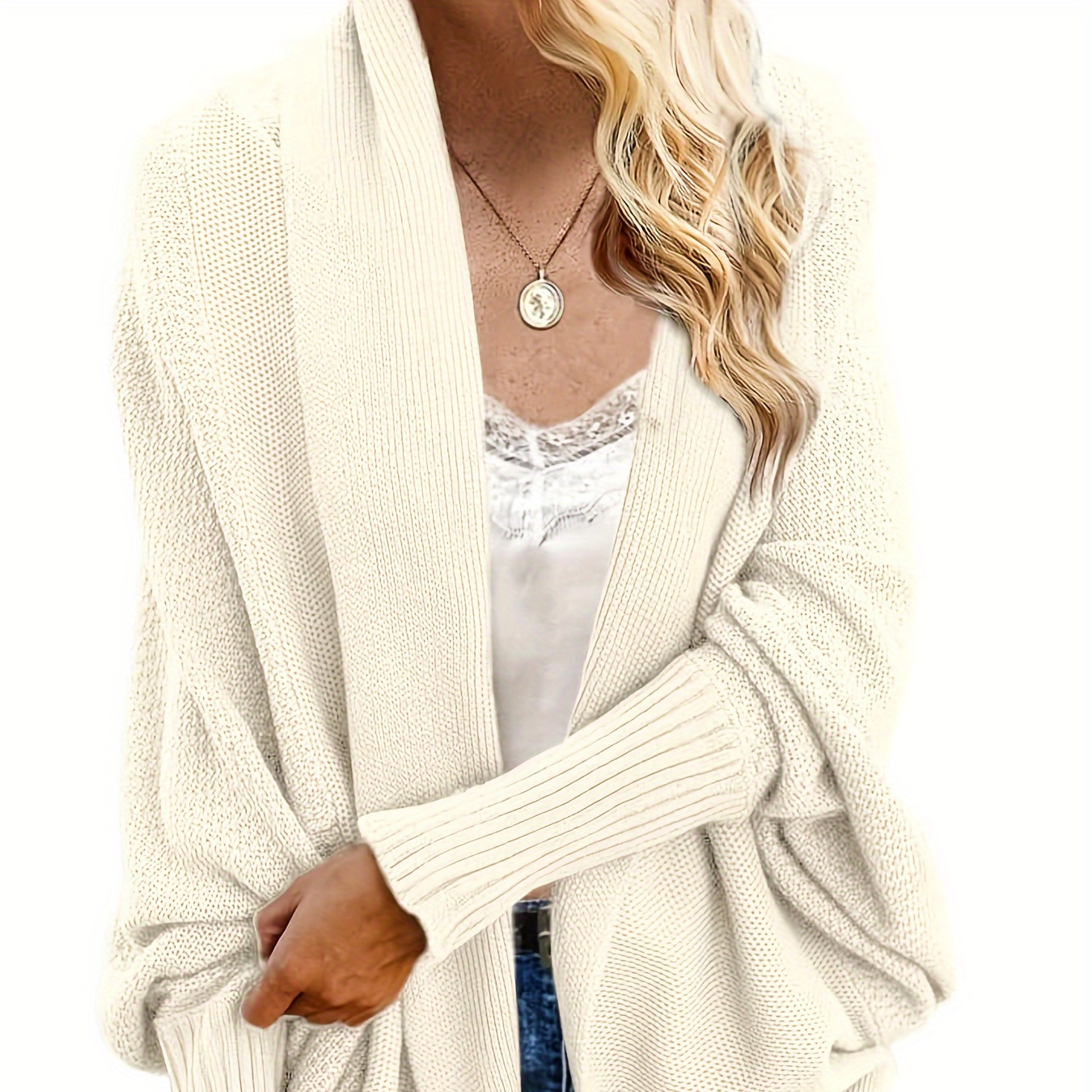 

Women's Kimono Batwing Cable Knitted Slouchy Oversized Wrap Cardigan Sweater