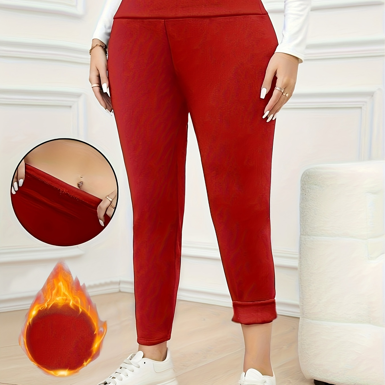 

[customer ] Cozy Plus Size Fleece-lined Leggings For Women - High Stretch, Casual Solid Color, Machine Washable - Fall/winter