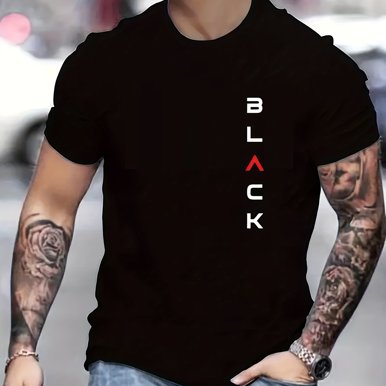 

Black Print Crew Neck T-shirt For Men, Casual Short Sleeve Top, Men's Clothing