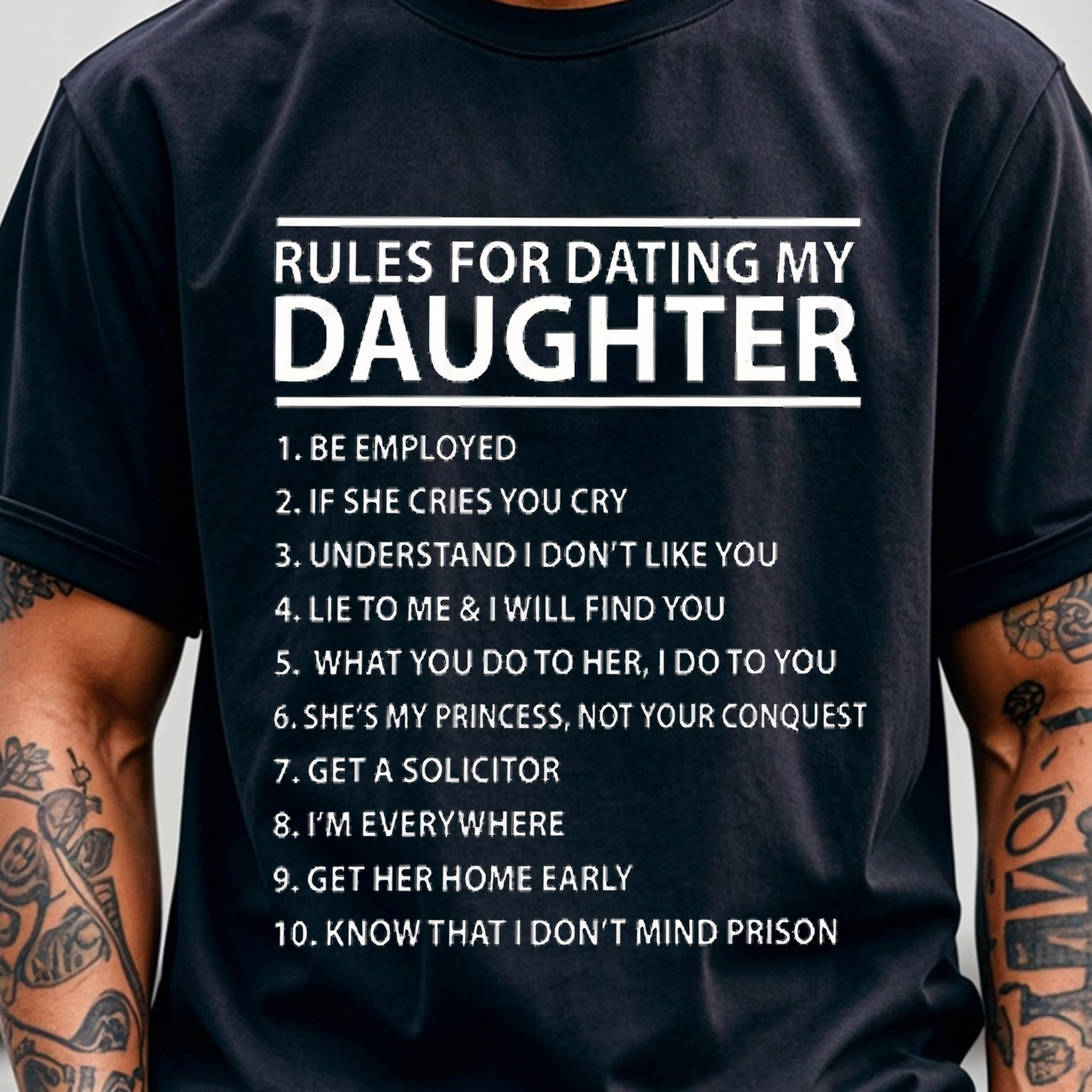 

Rules For Dating My Daughter T-shirts For Men Mens Cotton T-shirts Crew Neck Casual T-shirt Soft 100% Cotton Funny T-shirts Gym-friendly Running 4 Seasons