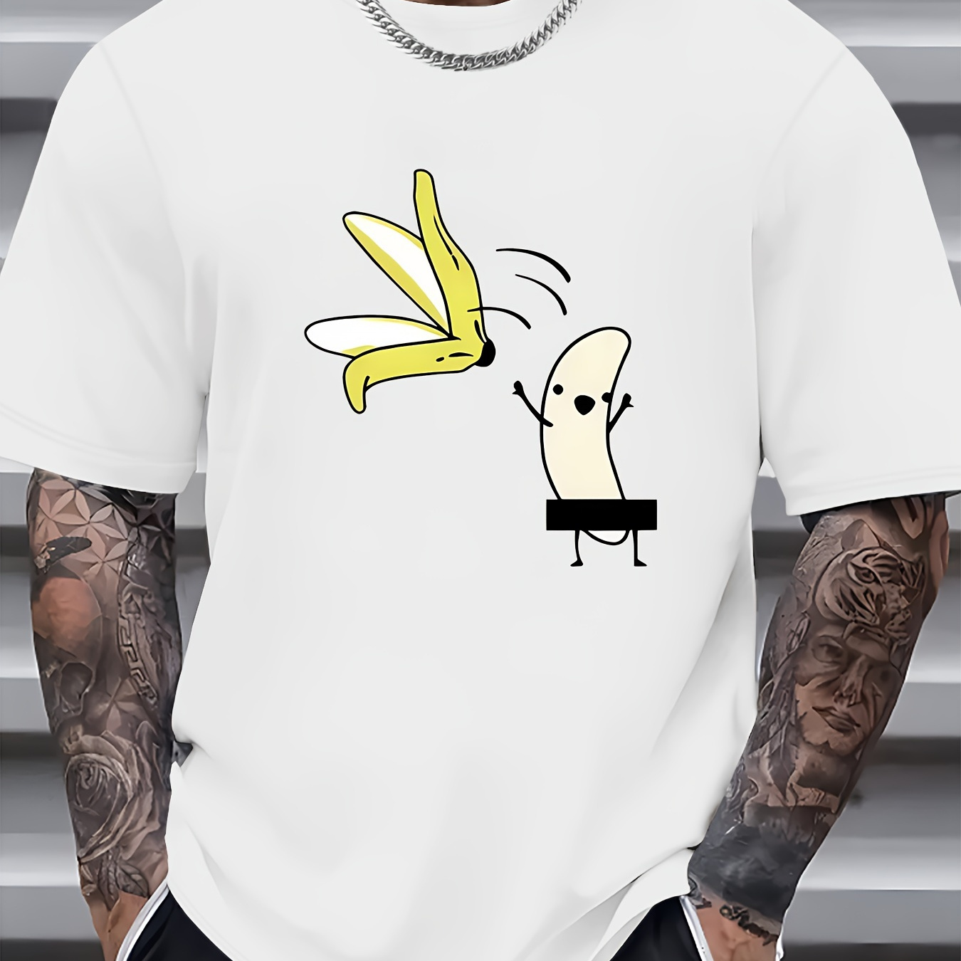

Funny Banana Graphic Print Men's Creative Top, Casual Short Sleeve Crew Neck T-shirt, Men's Clothing For Summer Outdoor
