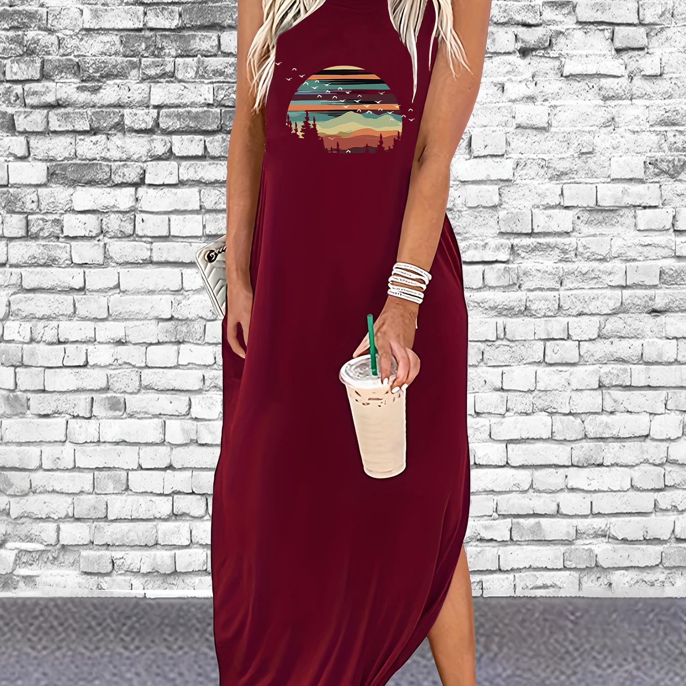 

Forest Print Sleeveless Tee Dress, Casual Tank Dress For Spring & Summer, Women's Clothing