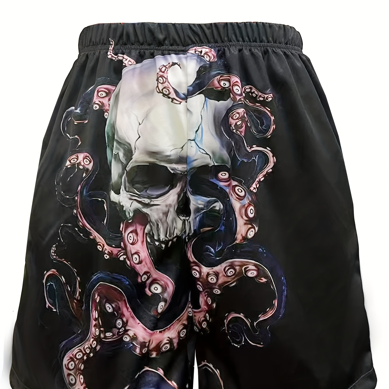 Halloween Skull Pattern Comfy Shorts, Men's Casual Stretch Street Style Shorts For Summer