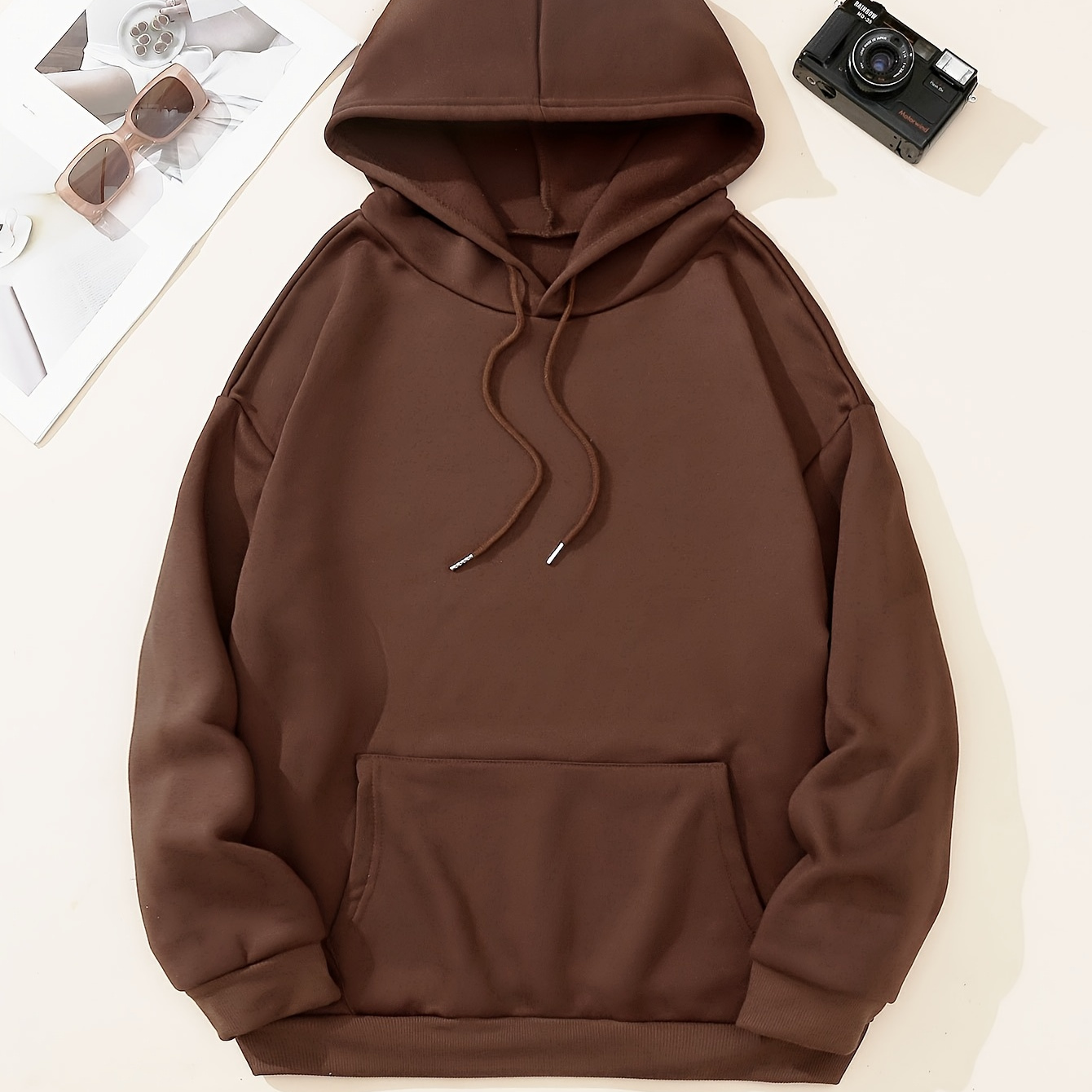 

Drawstring Thermal Hoodies, Long Sleeve Solid Casual Sweatshirt, Women's Clothing