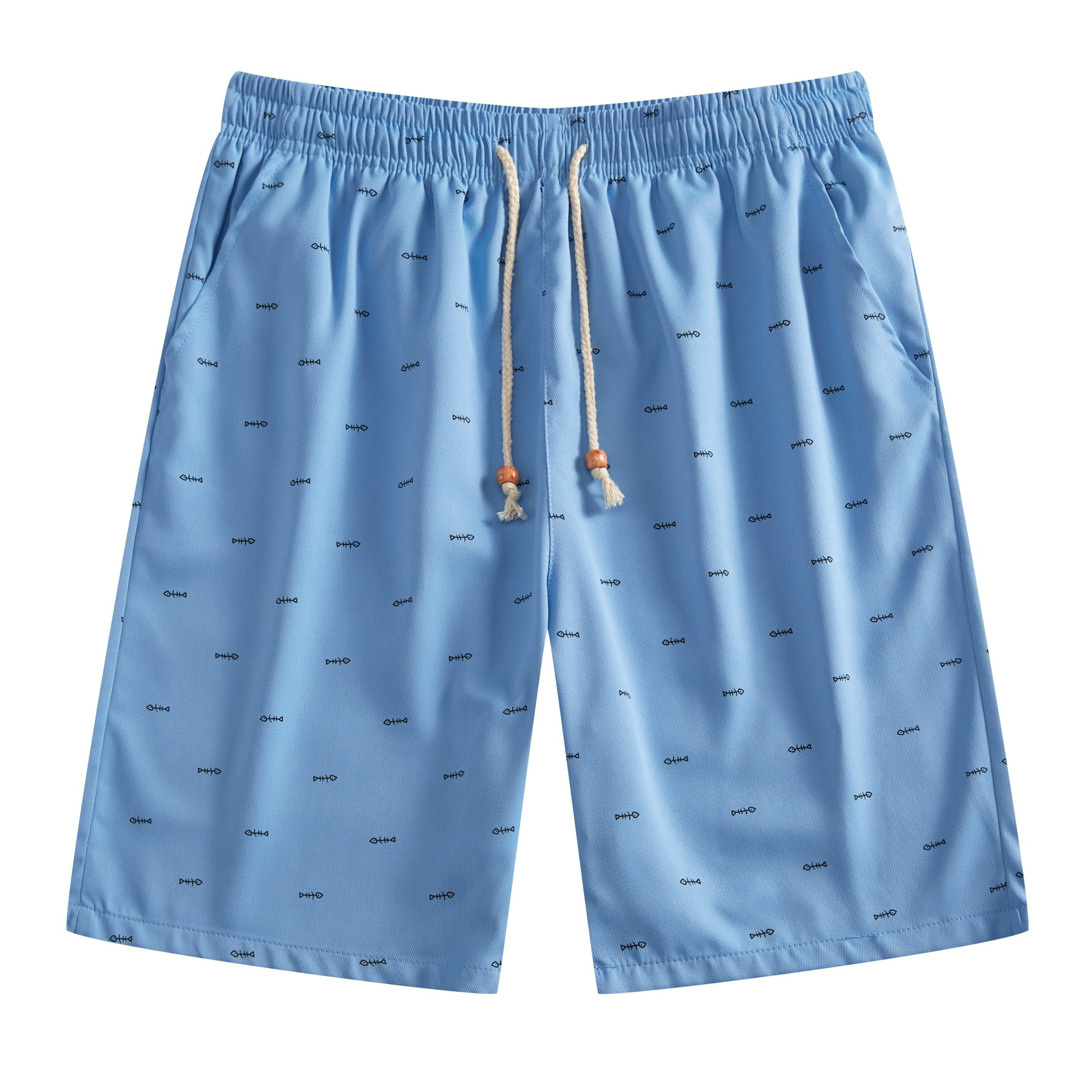 

Men' Blue Casual Drawstring Shorts With Unique Full - 100% Polyester, Machine Washable, Fabric, Beaded Detail, Regular Fit For Summer