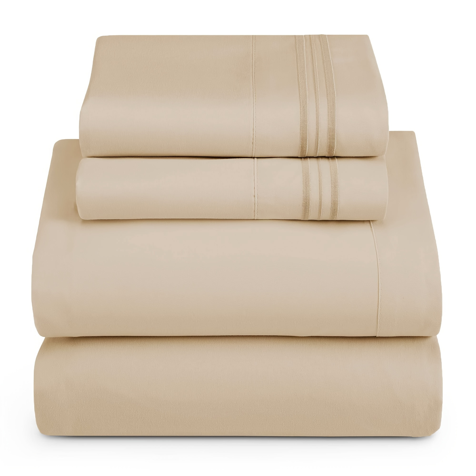 

Luxurious 4-piece Beige Embroidered Polyester Bed Sheet Set - Perfect For Bedroom Or Guest Room