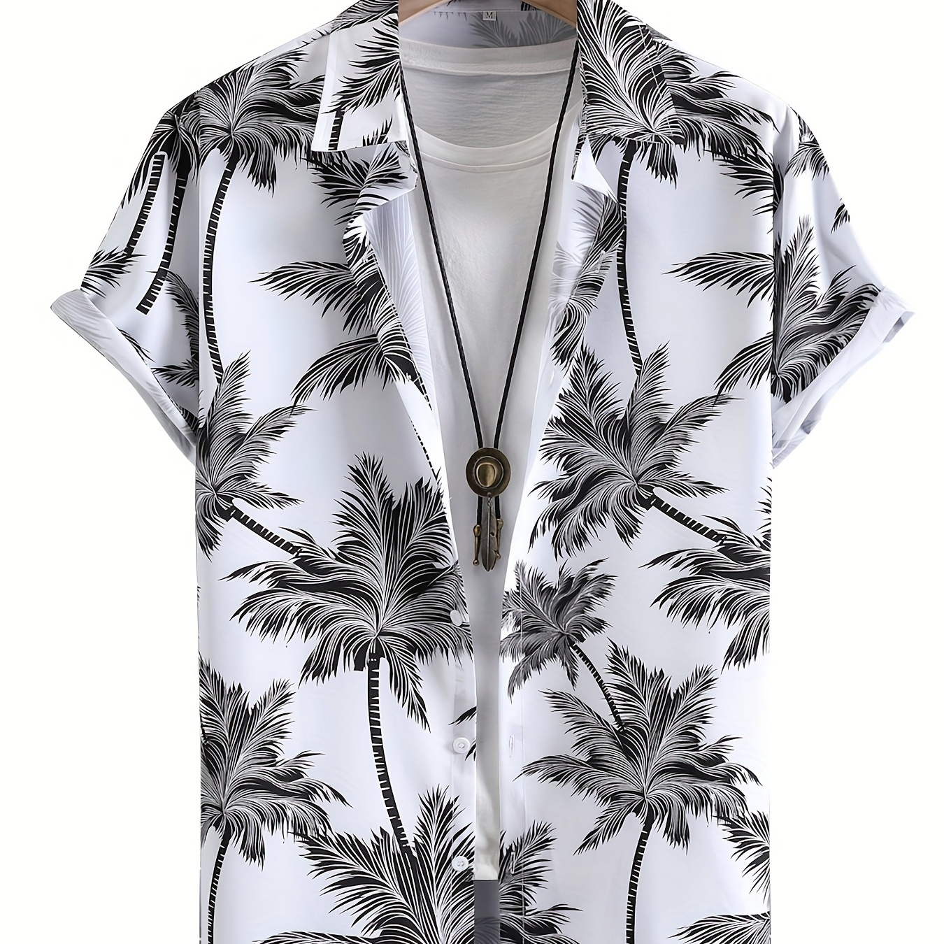 

Coconut Tree Print Men's Casual Short Sleeve Hawaiian Shirt, Summer Beach Vacation