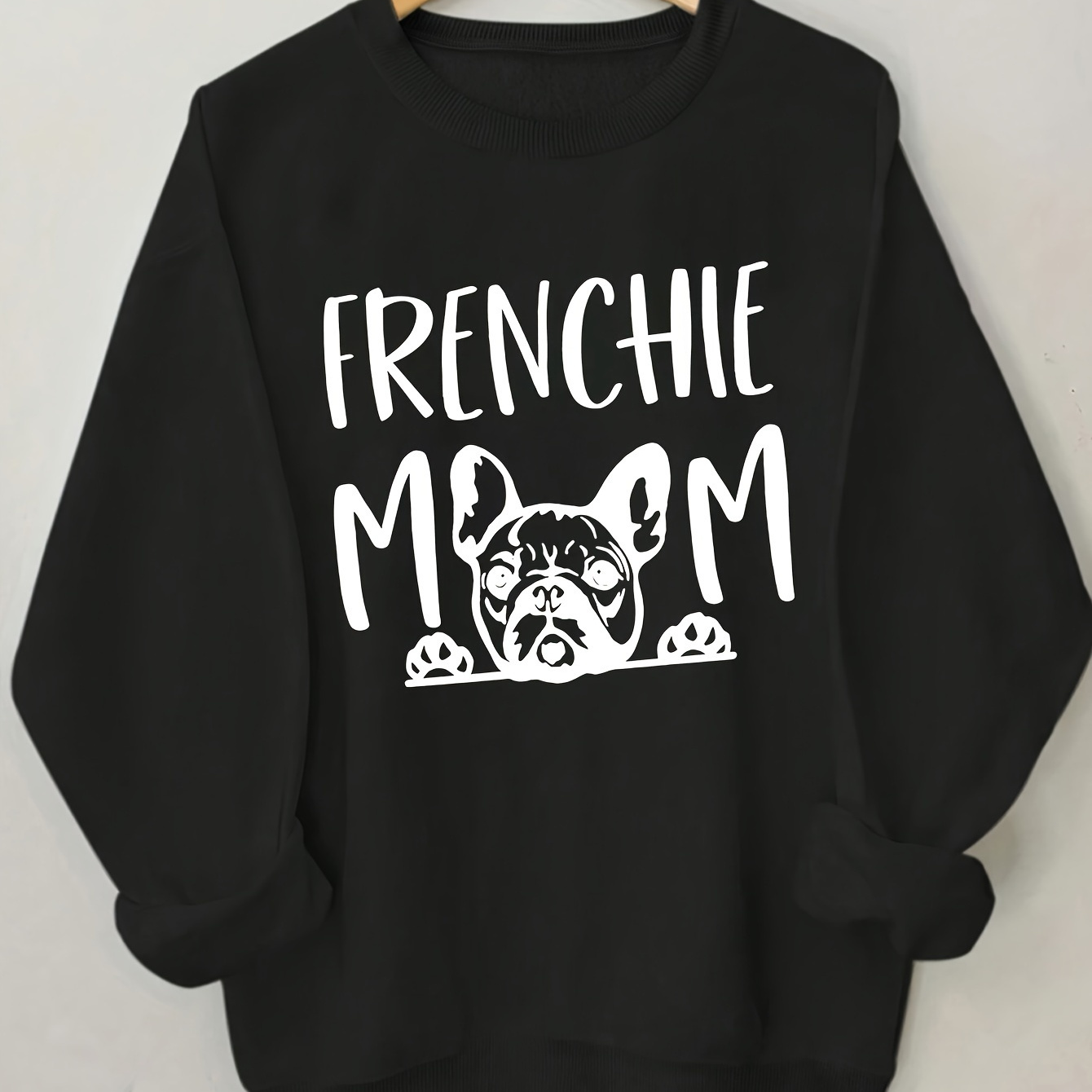 

Women's French Bulldog Print Sweatshirt, Casual Round Neck Long Sleeve Pullover, Polyester Knit Fashion Hoodie For Spring/autumn