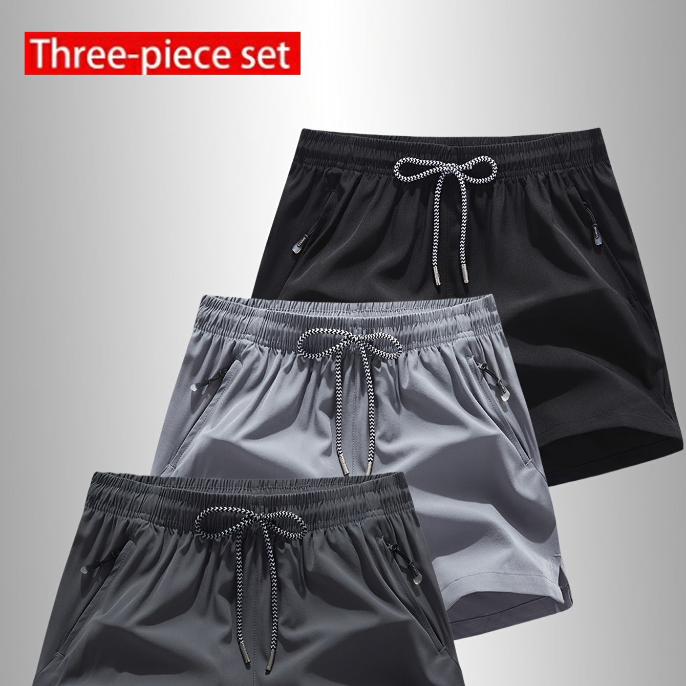 

Three-piece Set: Men's Casual Athletic Shorts - Lightweight, Elastic, And Breathable With Pockets - Perfect For Summer Activities
