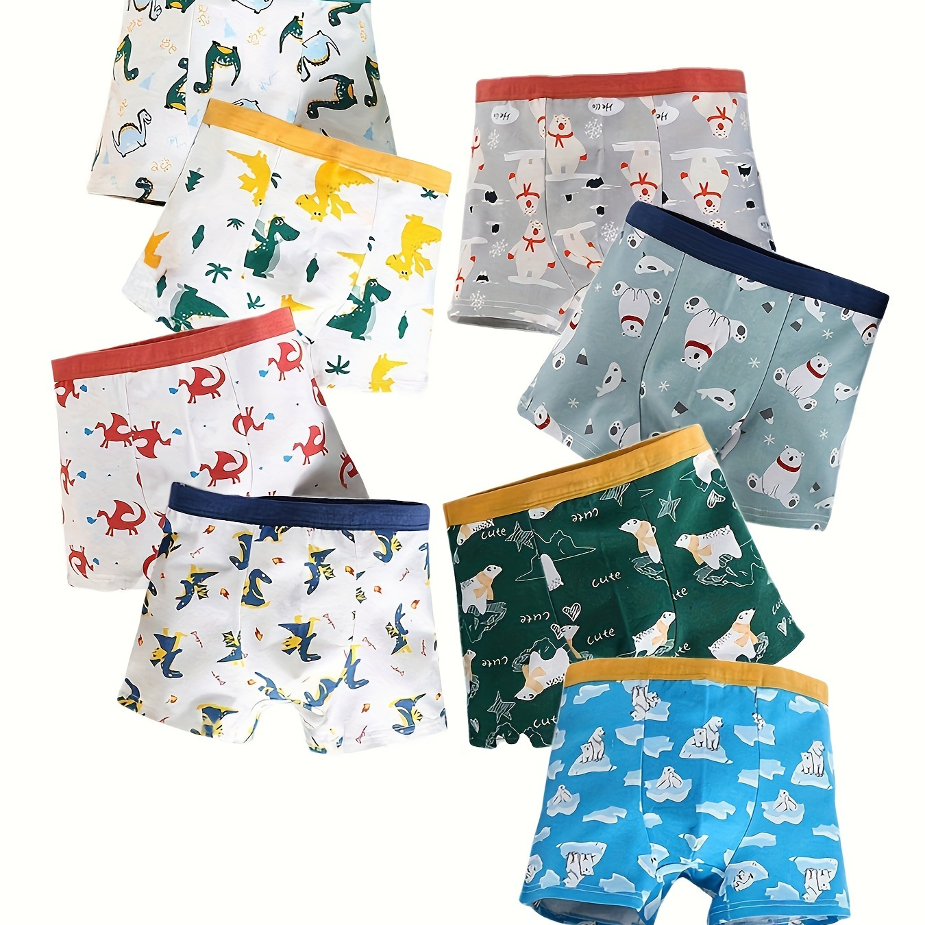 

8pcs Boys Boxer Briefs Cartoon Animal Pattern Print Cotton Bottoming Underwear Soft Comfy Breathable Kids Shorts For All Seasons
