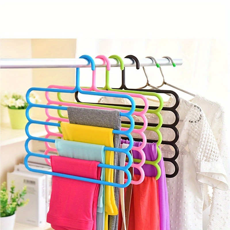 

5pcs 5-layer Pants Hanger Plastic Pants Rack - Space-saving, Anti-slip, And Adjustable Design For Organizing Clothes, Scarves, And Accessories - Sturdy And Organizer For Closet And Laundry Room