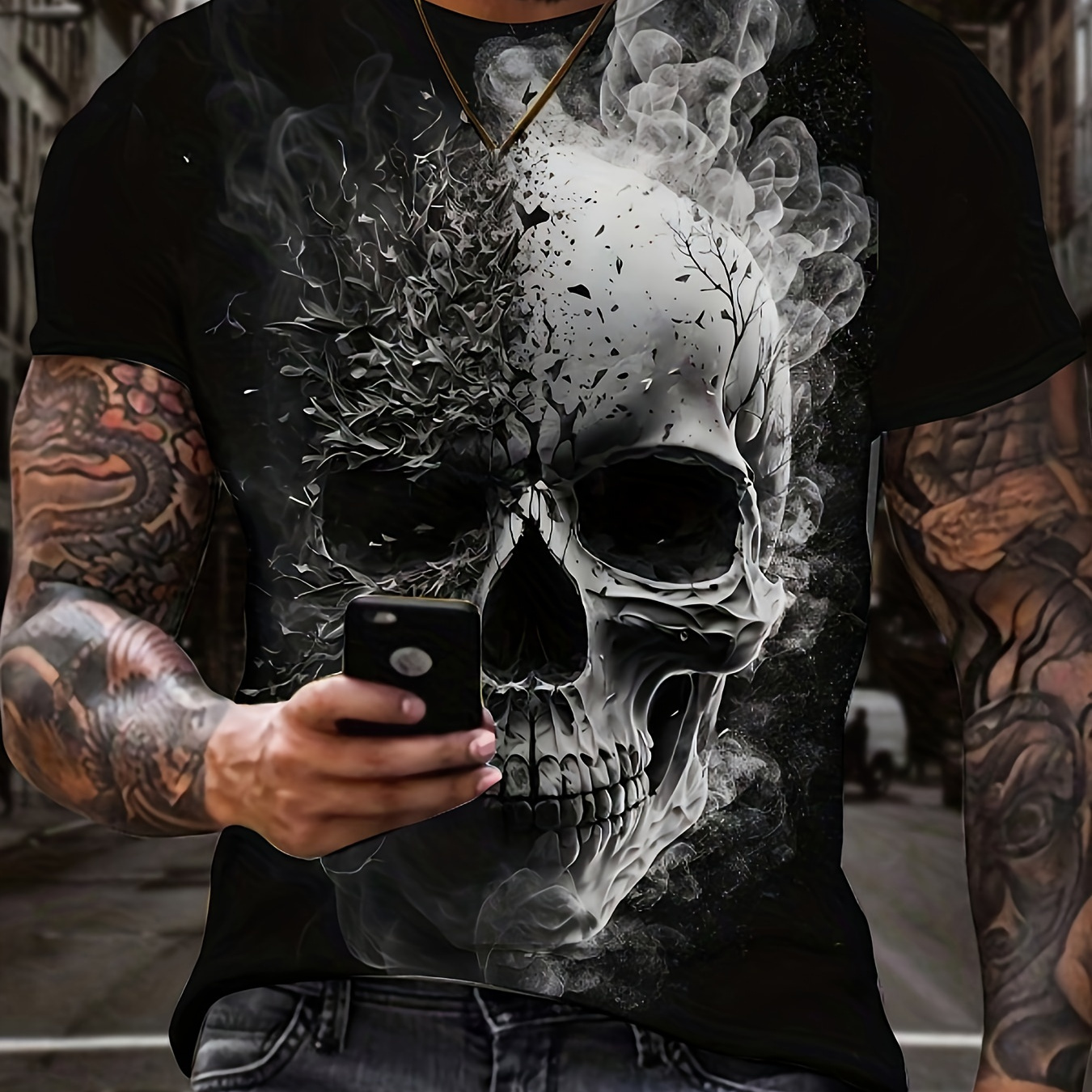 

Horror Skull 3d Digital Pattern Print Men's Graphic T-shirts, Causal Comfy Tees, Short Sleeve Pullover Tops, Men's Summer Outdoor Clothing