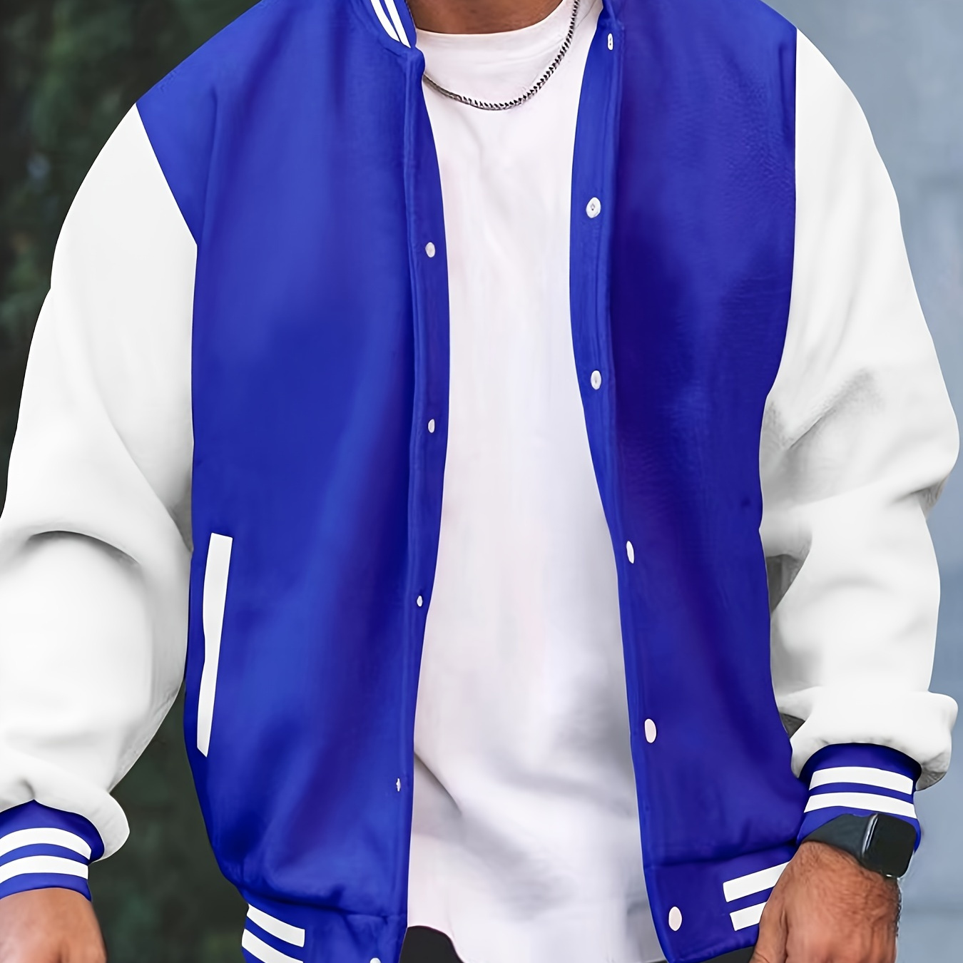 

Striped Varsity Jacket - Casual With Baseball Collar, Button Closure, Long Sleeves & Pockets - Polyester , Machine Washable For , Spring Jacket|preppy Fashion|striped Detailing