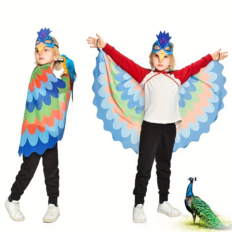 Christmas Costumes-bird-wings For Kids Peacock Feathered Dress Up Cape With  Mask Party Favors - Temu Kuwait