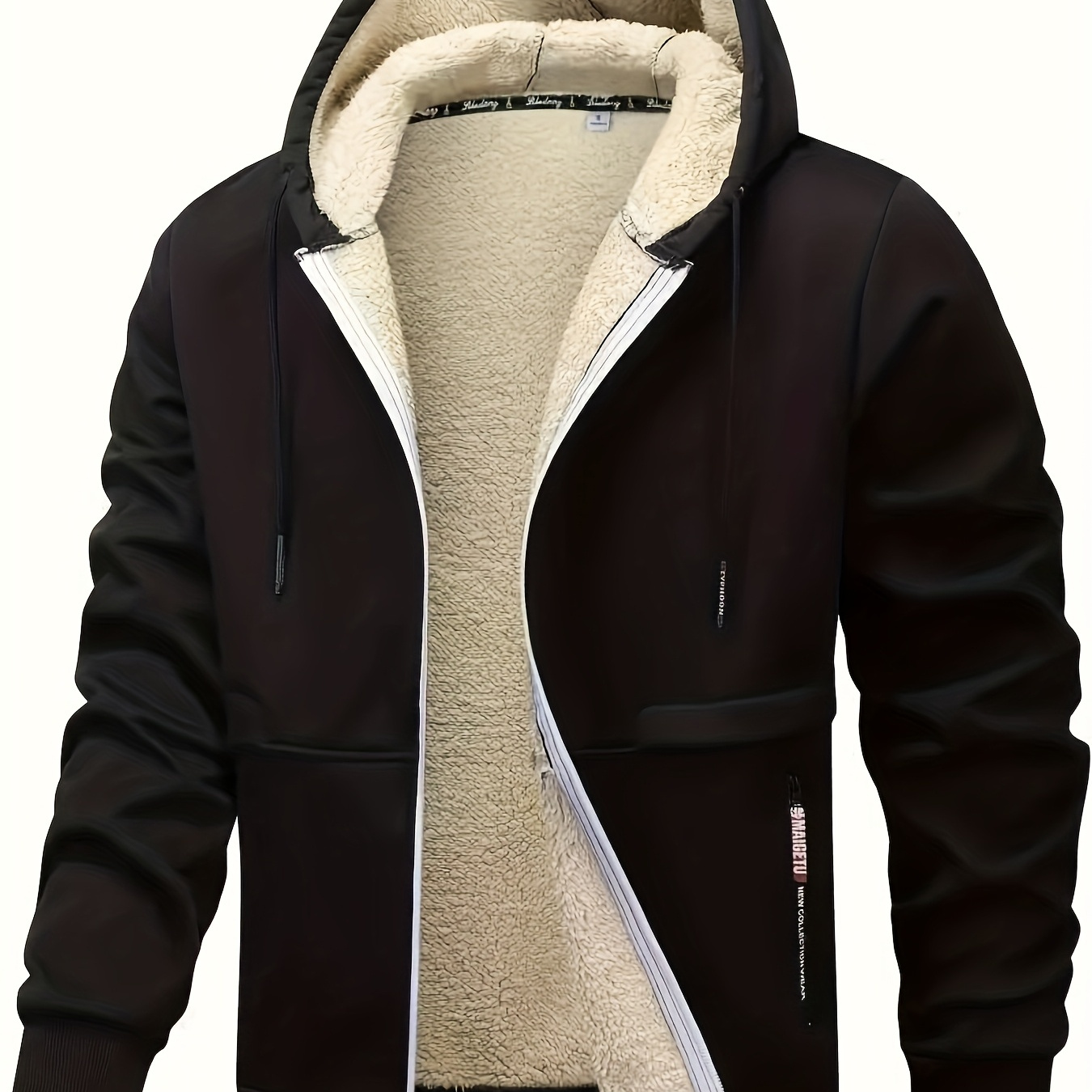 

Men' Fleece-lined Hooded Jacket - Solid -up For Fall/winter, Casual Polyester Outerwear With Drawstring Hood, Cold | Stylish Hooded Jacket | Plush Lined Hoodie