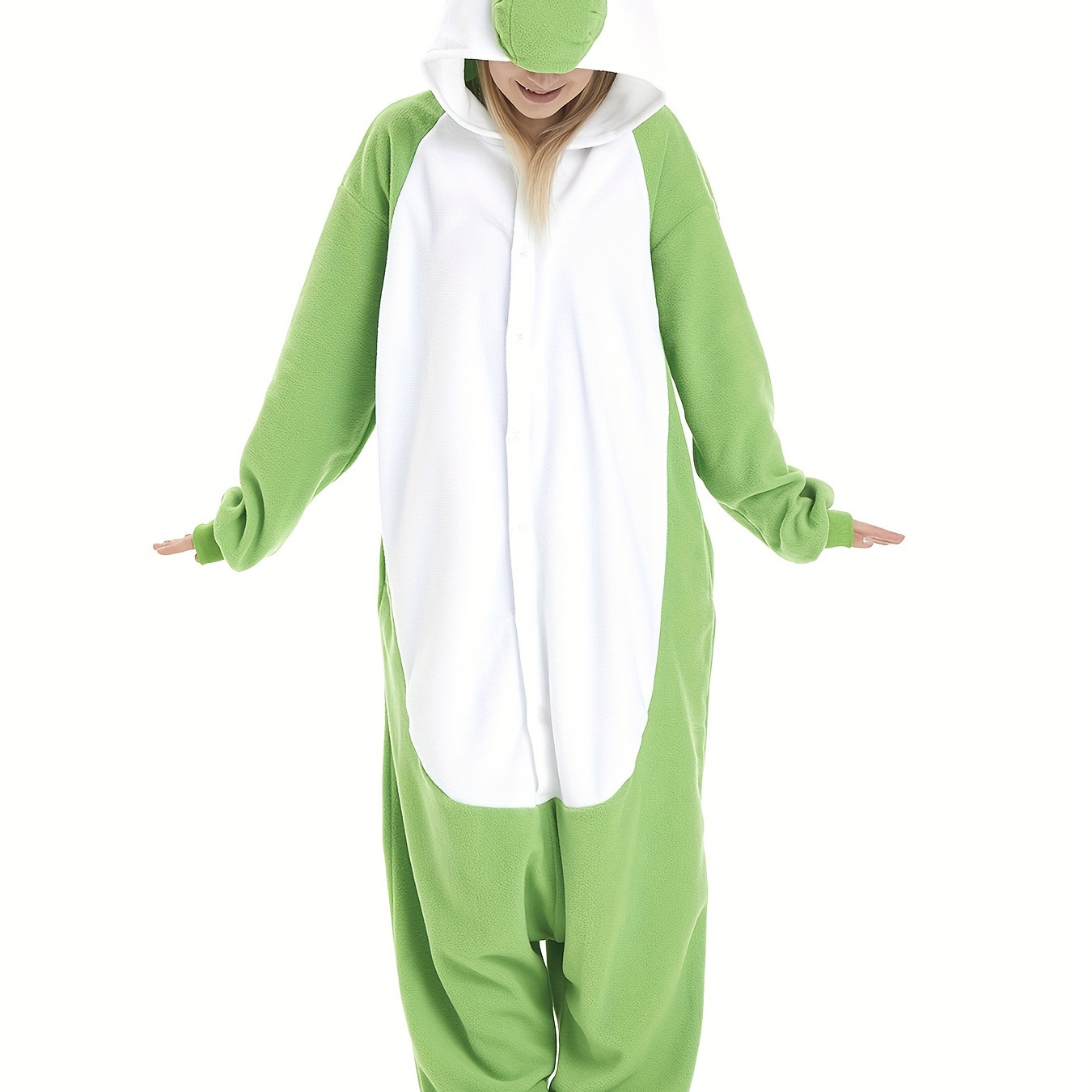 

Unisex Dinosaur Onesie Pajamas, Cute Hooded Jumpsuit, Comfortable Sleepwear For Fall & Winter, Cosplay Party Costume Outfit With Tail And Pockets For Women