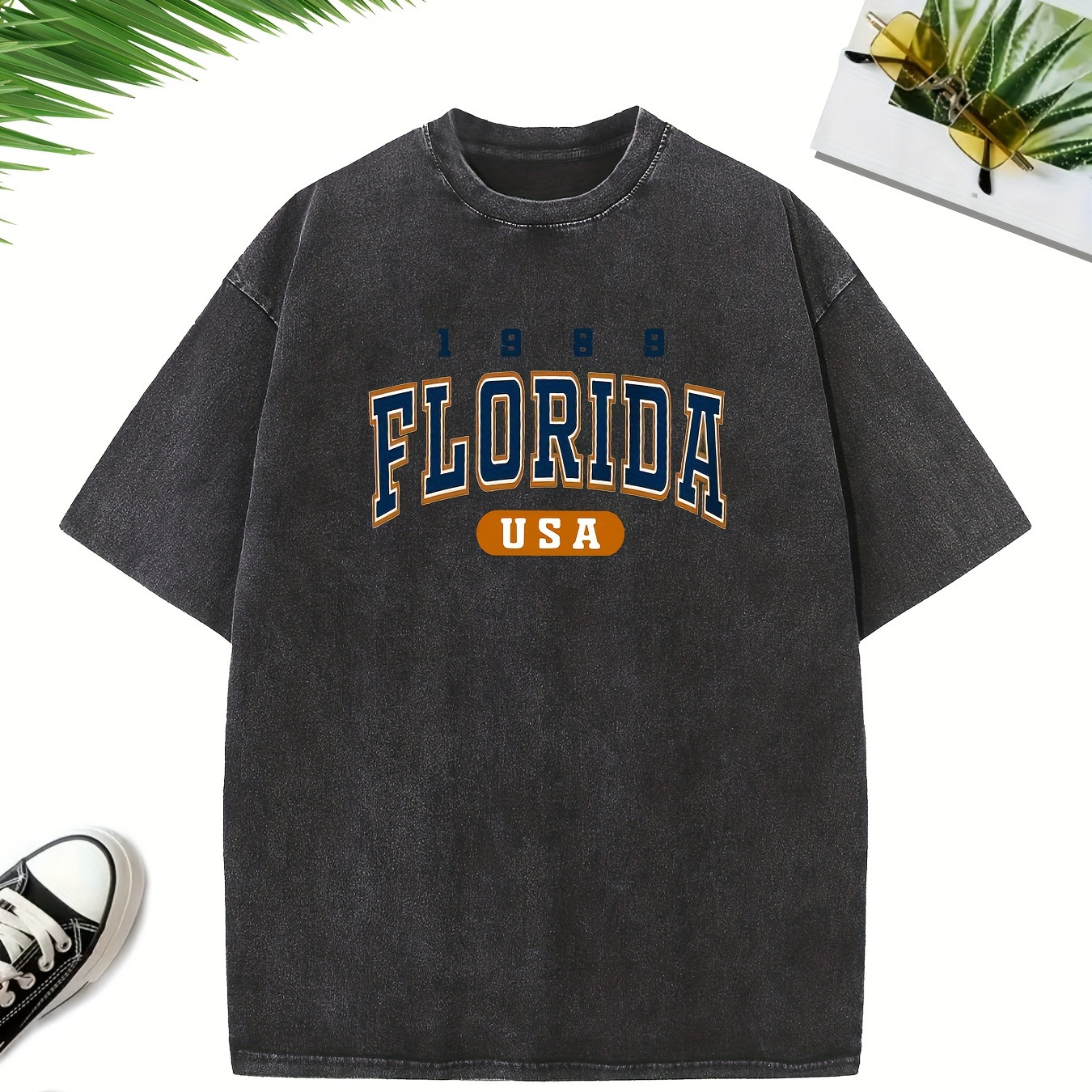 

Men's Summer Pure Cotton High Quality Florida Letter Minimalist Printed Pattern Fashion Retro T-shirt