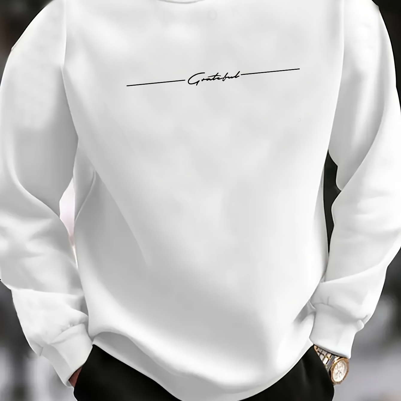 

Men's Casual Crew Neck Sweatshirt With Cool Letter Print - Soft Polyester Blend, Long Sleeve, Machine Washable - Perfect For Fall & Winter